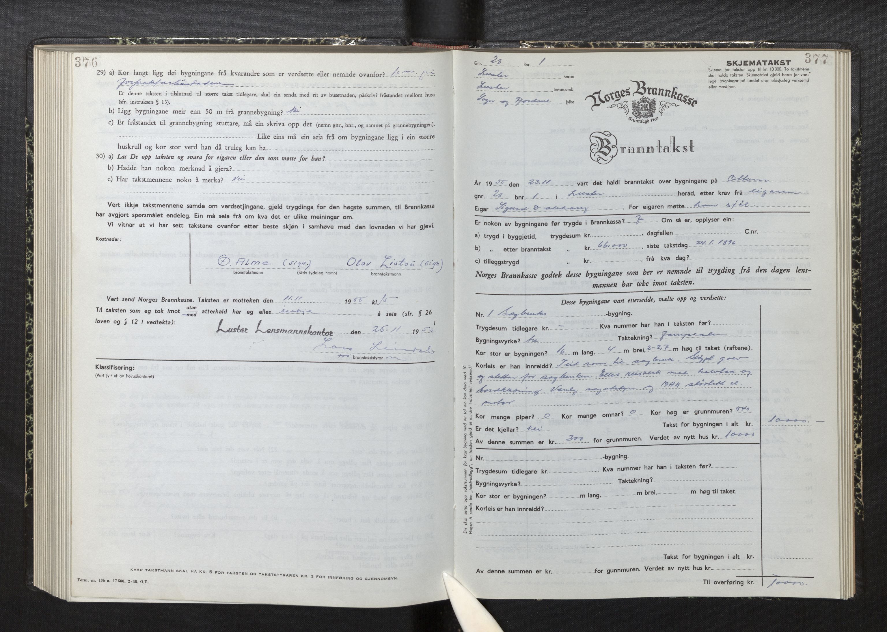 Lensmannen i Luster, AV/SAB-A-29301/0012/L0008: Branntakstprotokoll, skjematakst, 1949-1955, p. 376-377
