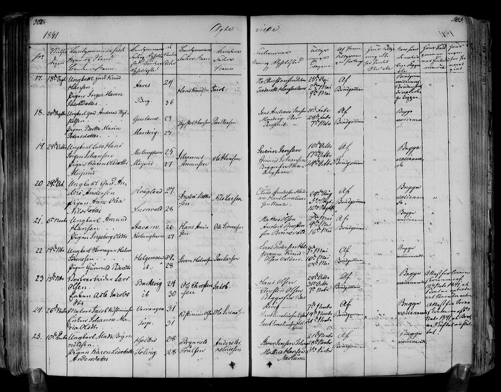 Brunlanes kirkebøker, AV/SAKO-A-342/F/Fa/L0003: Parish register (official) no. I 3, 1834-1845, p. 302-303