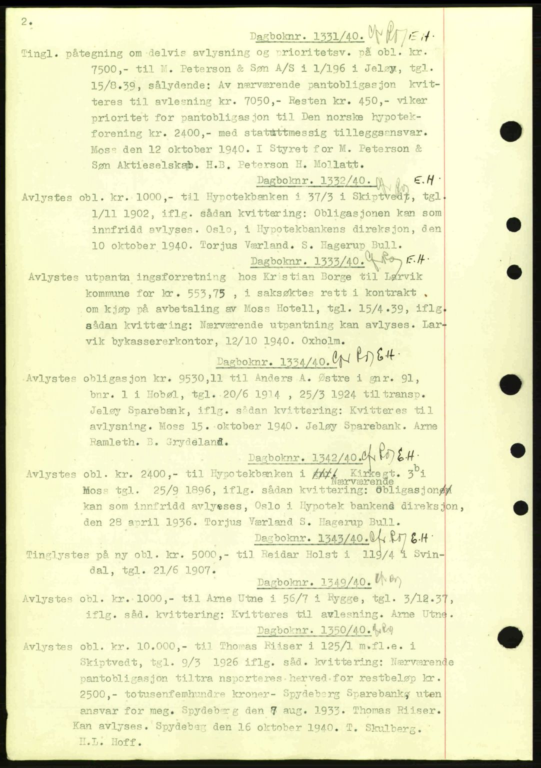 Moss sorenskriveri, SAO/A-10168: Mortgage book no. B10, 1940-1941, Diary no: : 1331/1940