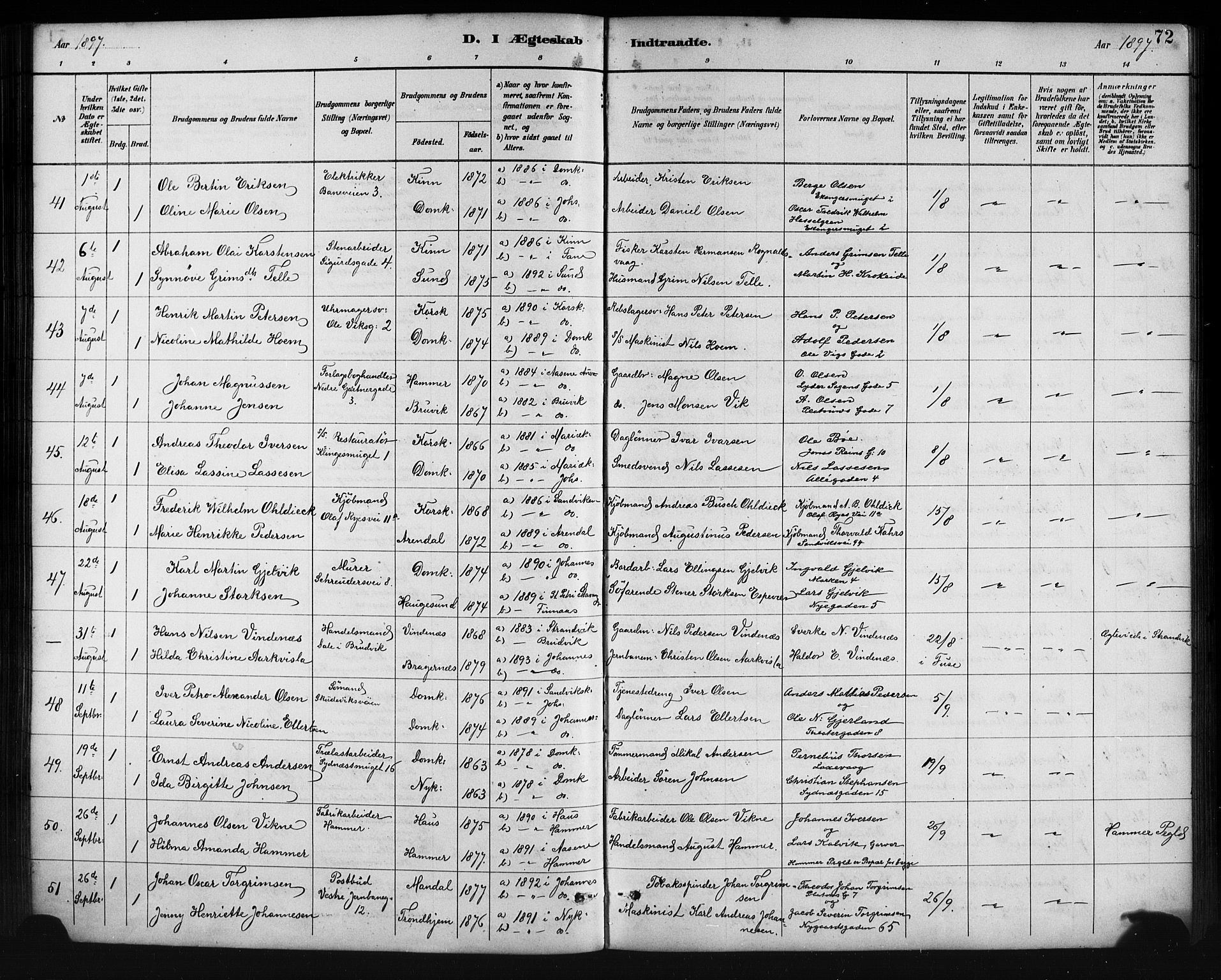 Johanneskirken sokneprestembete, SAB/A-76001/H/Hab: Parish register (copy) no. C 1, 1885-1912, p. 72