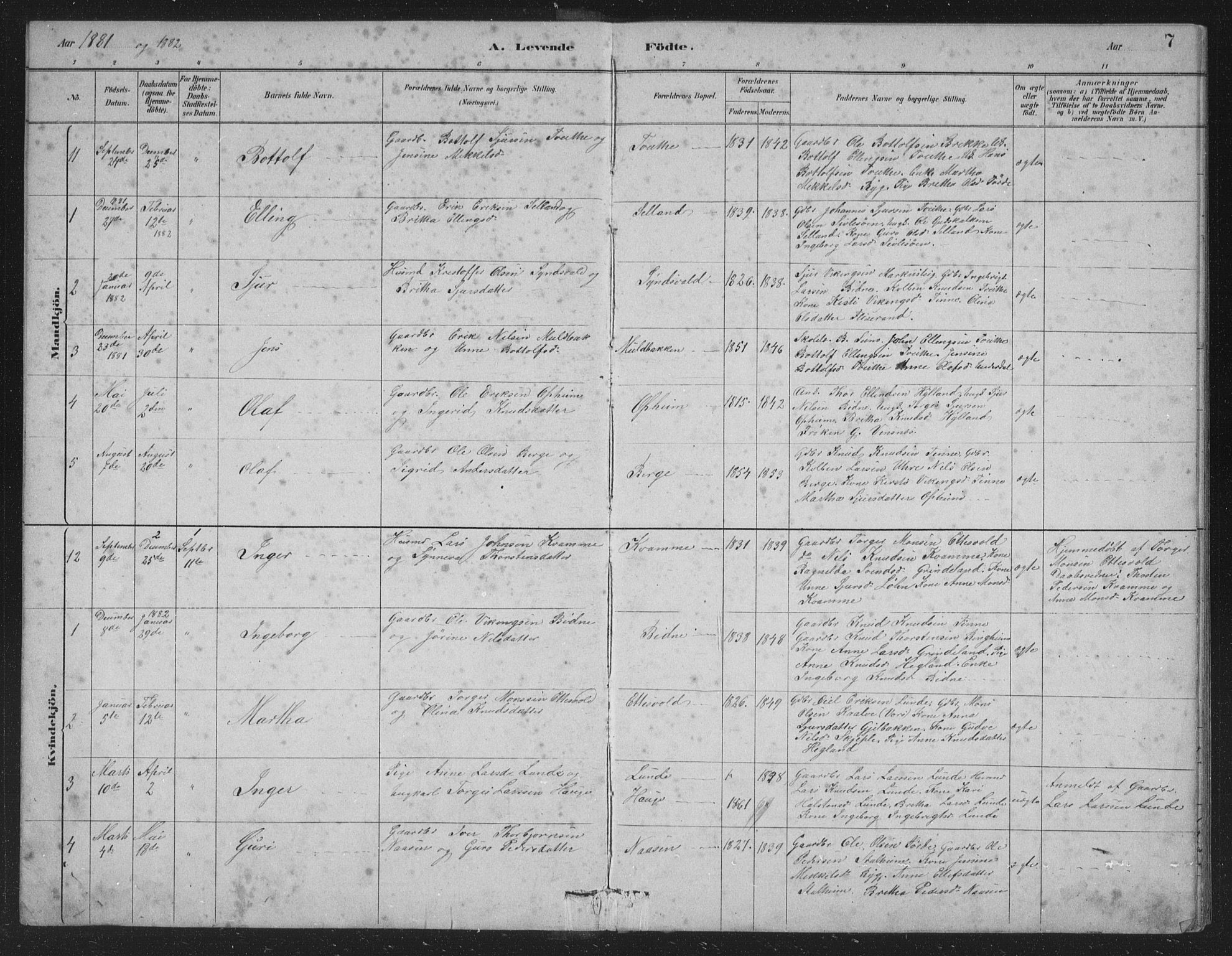Vossestrand Sokneprestembete, SAB/A-79101/H/Hab: Parish register (copy) no. A 2, 1880-1902, p. 7