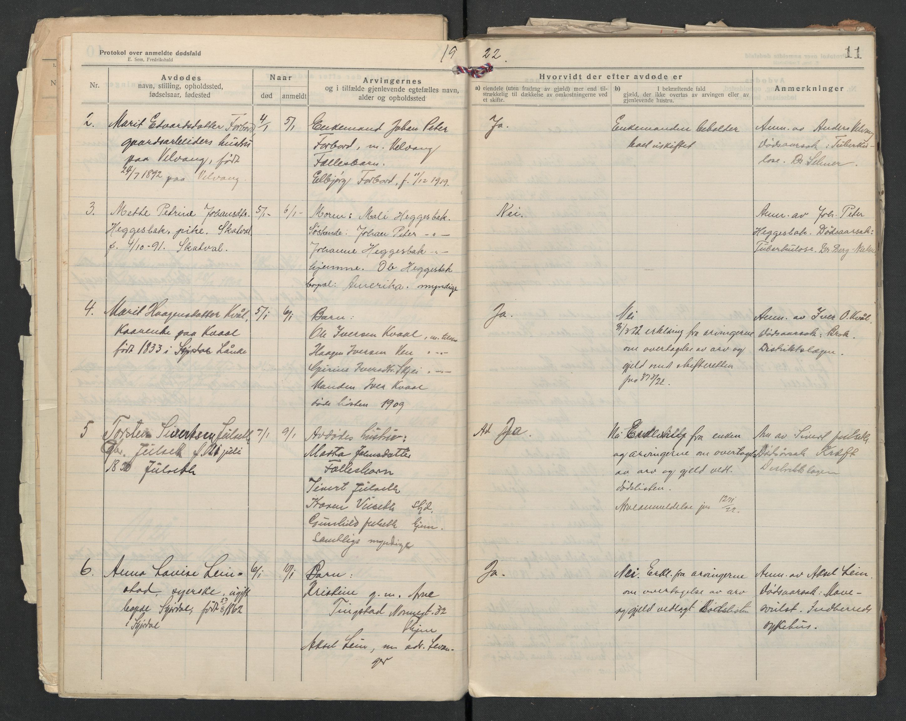 Nedre Stjørdal lensmannskontor, AV/SAT-A-1044/02/L0005: 2.01.05 Dødsfallsprotokoller, 1921-1928, p. 11