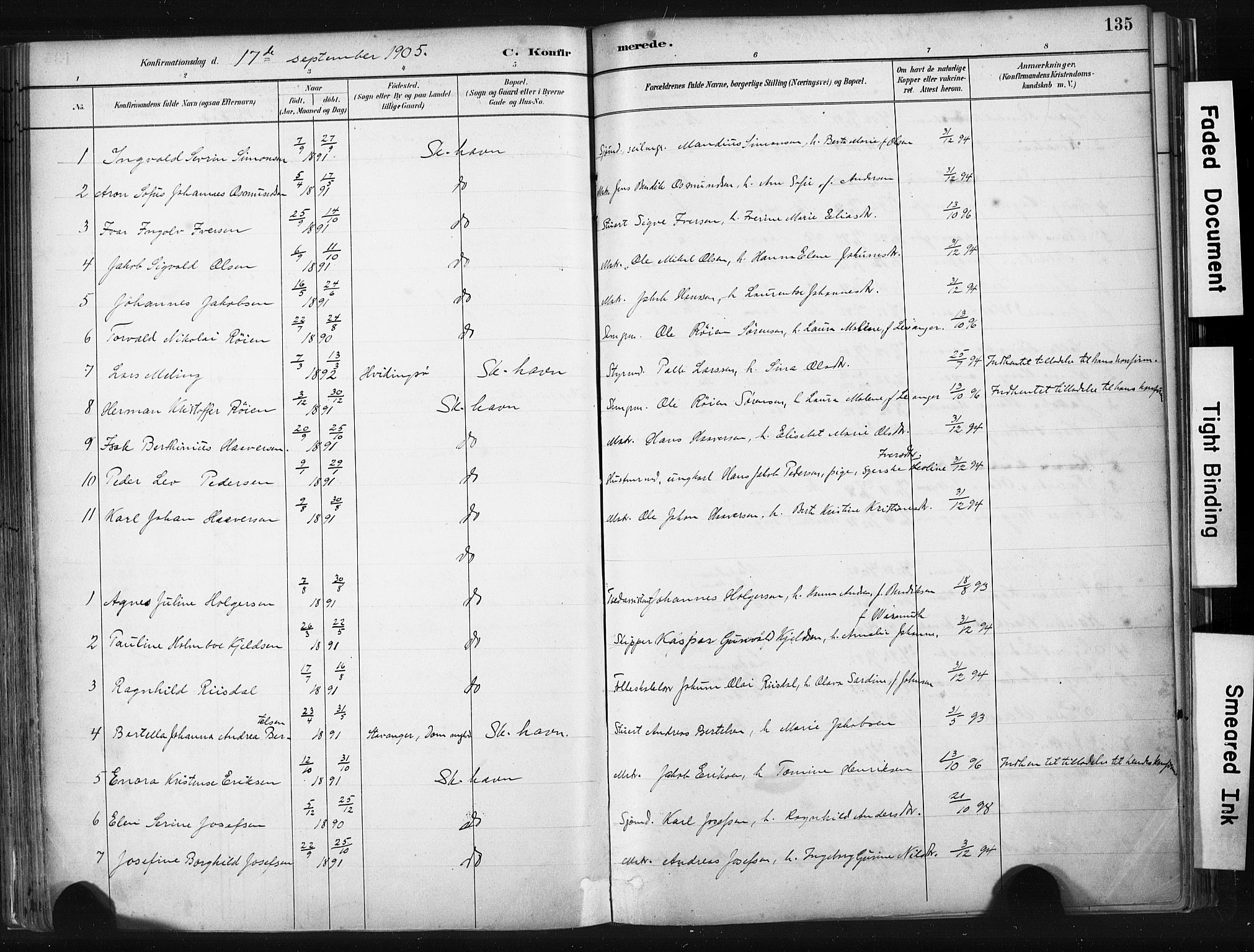 Skudenes sokneprestkontor, AV/SAST-A -101849/H/Ha/Haa/L0008: Parish register (official) no. A 5, 1882-1912, p. 135