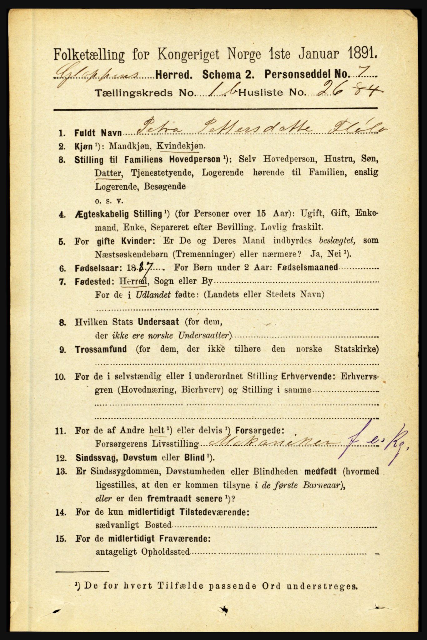 RA, 1891 census for 1445 Gloppen, 1891, p. 546