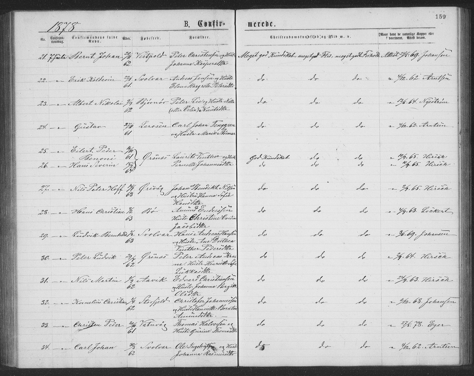 Ministerialprotokoller, klokkerbøker og fødselsregistre - Nordland, AV/SAT-A-1459/874/L1075: Parish register (copy) no. 874C04, 1876-1883, p. 159