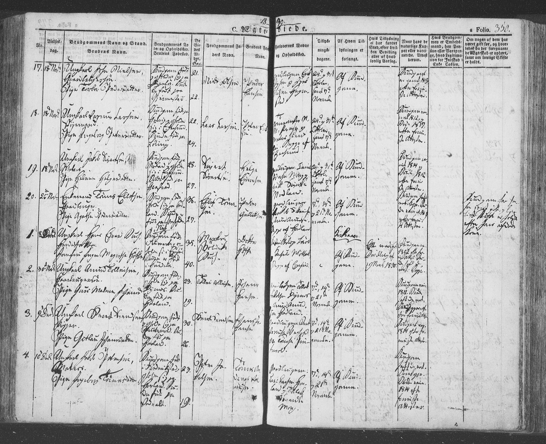 Eigersund sokneprestkontor, AV/SAST-A-101807/001/30/30BA/L0009: Parish register (official) no. A 9, 1827-1850, p. 350