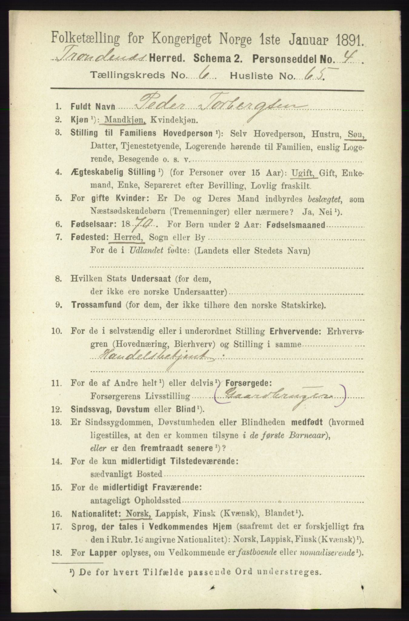 RA, 1891 census for 1914 Trondenes, 1891, p. 4243