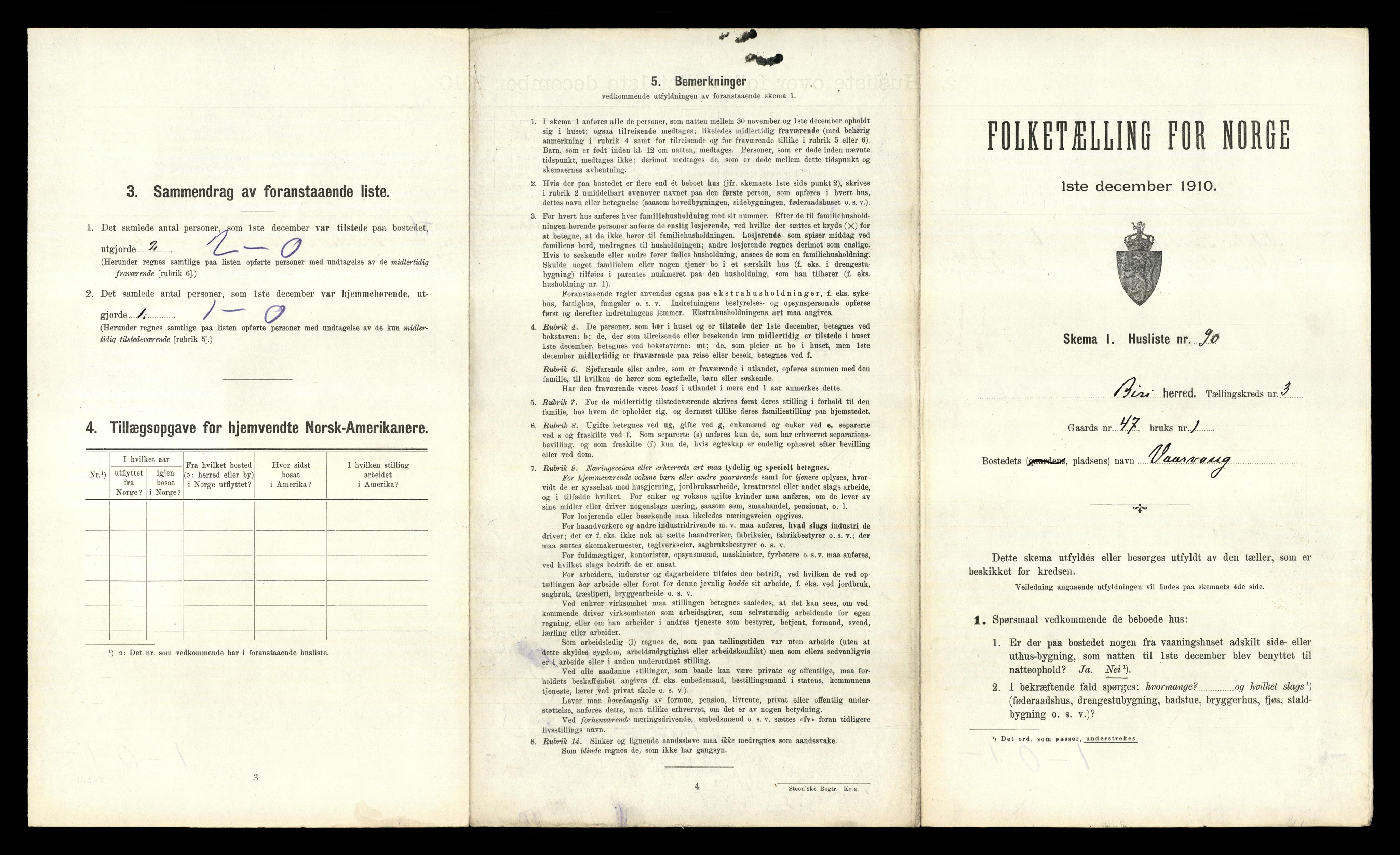 RA, 1910 census for Biri, 1910, p. 705