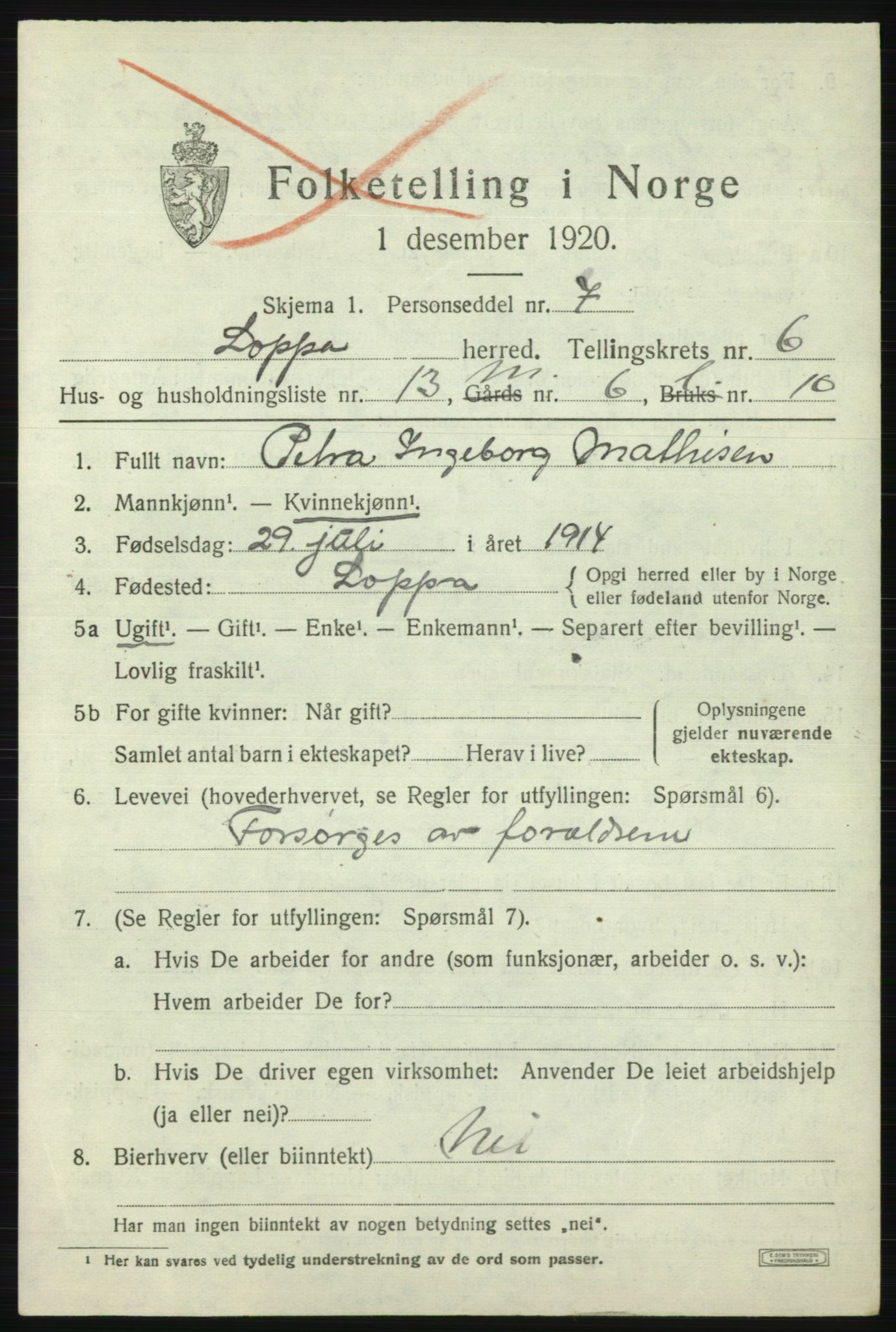SATØ, 1920 census for Loppa, 1920, p. 2686