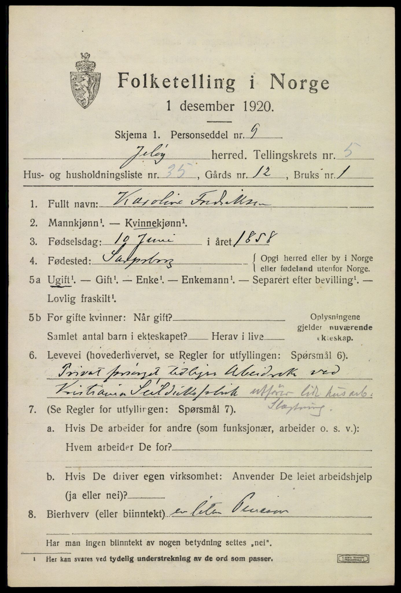 SAO, 1920 census for Moss land district, 1920, p. 6657