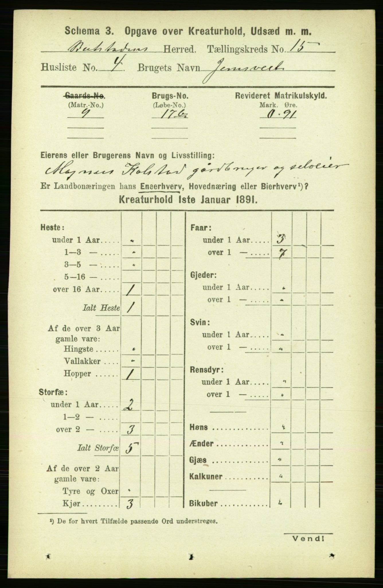 RA, 1891 census for 1727 Beitstad, 1891, p. 6615