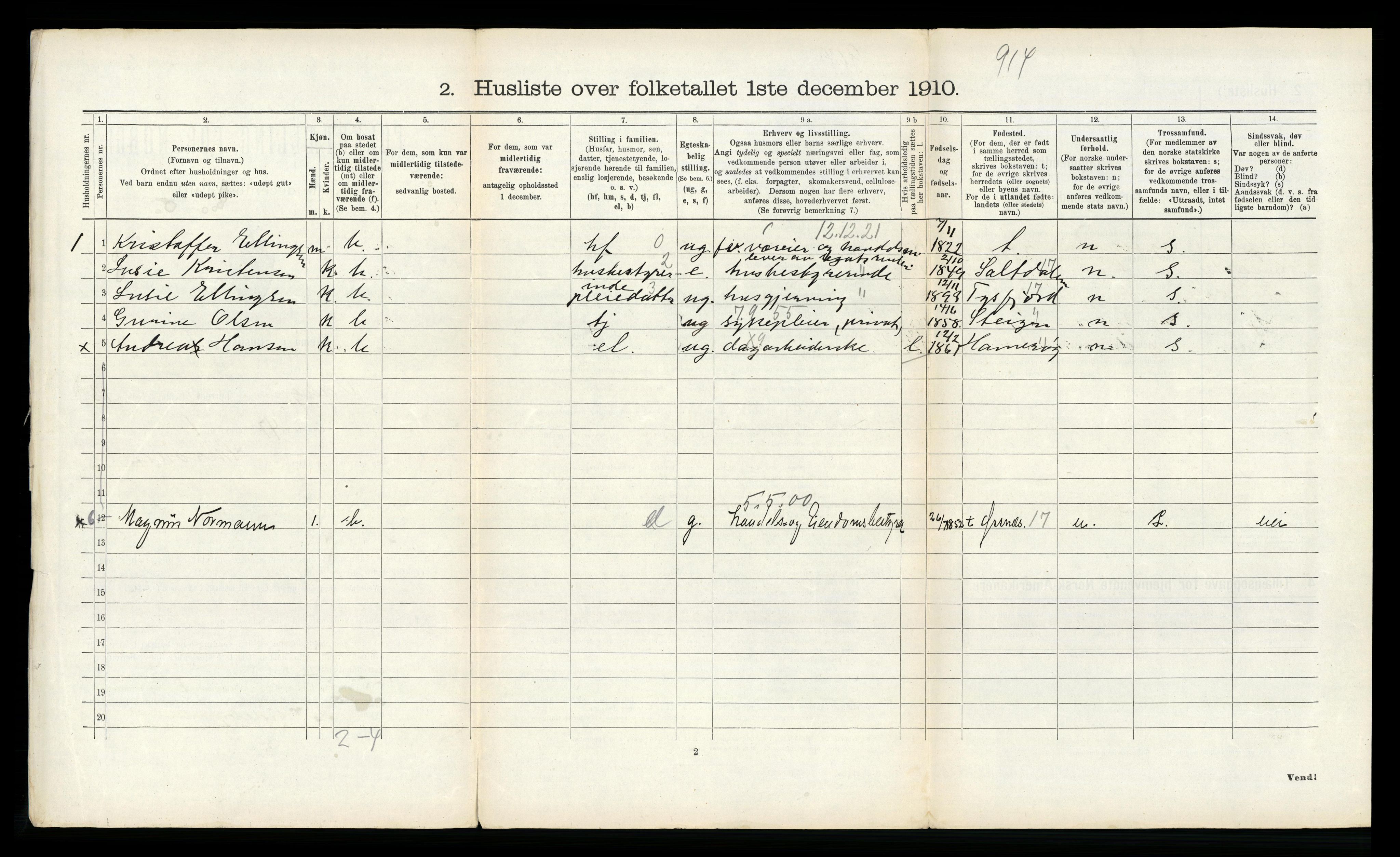 RA, 1910 census for Vågan, 1910, p. 1776