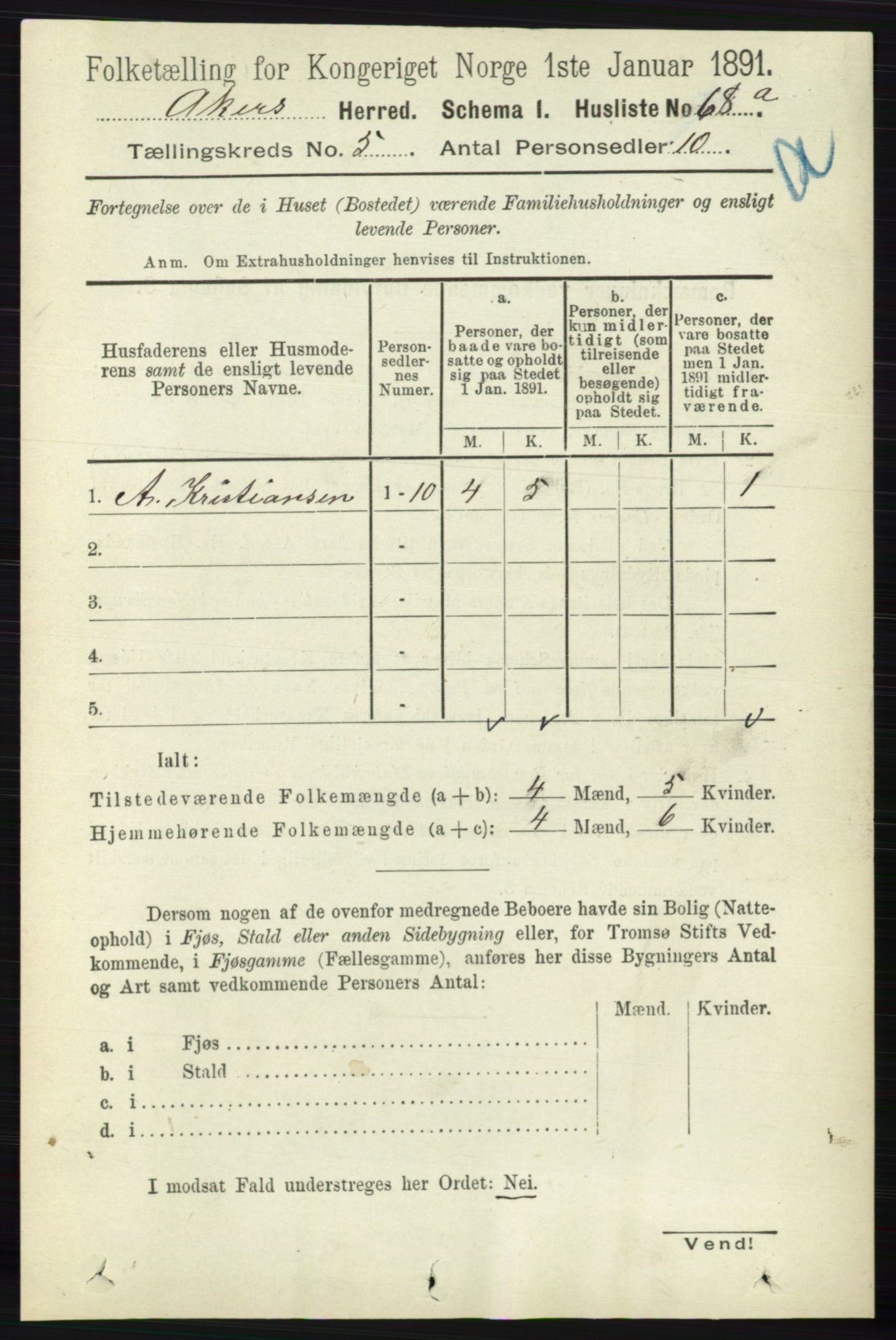 RA, 1891 census for 0218 Aker, 1891, p. 4965