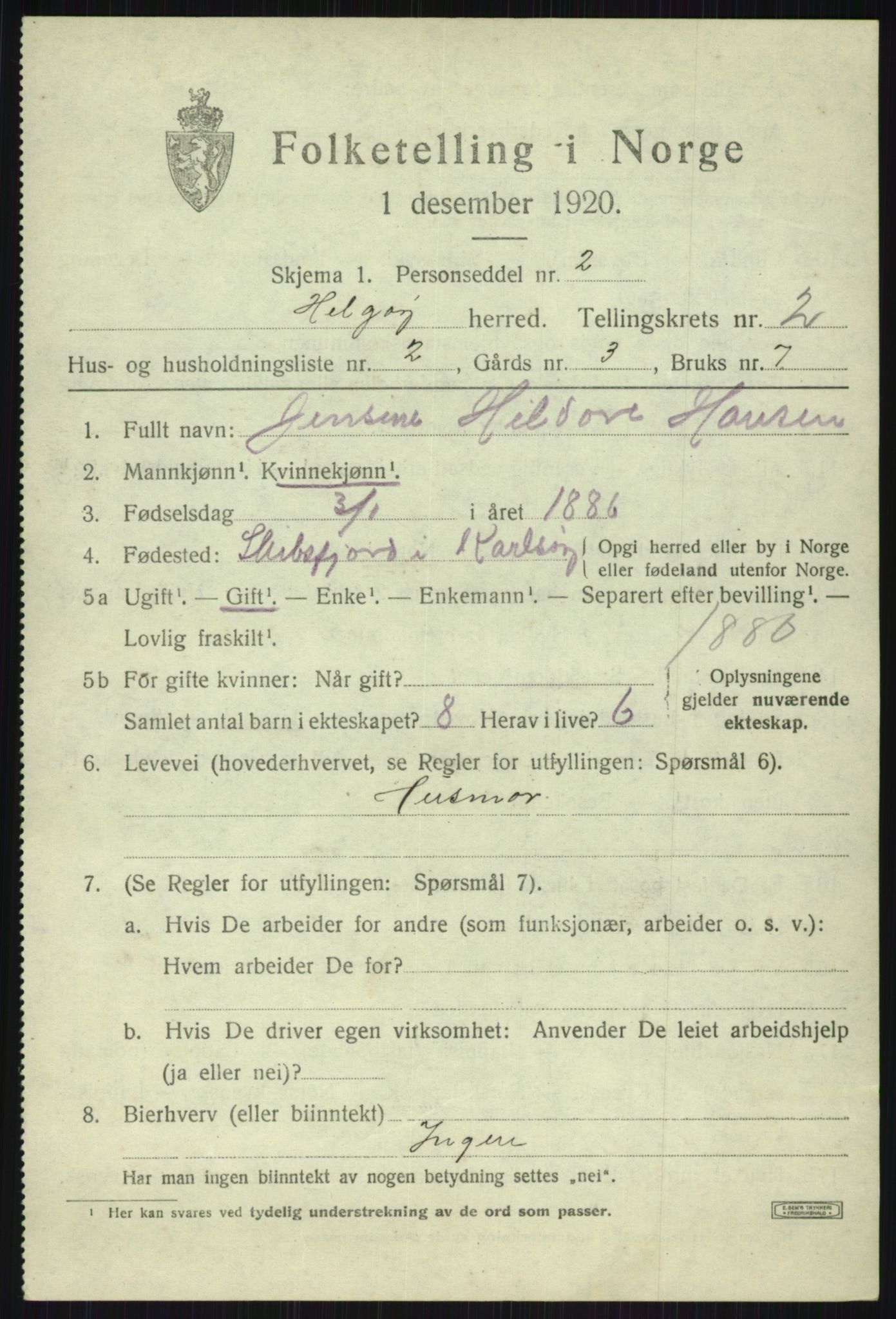 SATØ, 1920 census for Helgøy, 1920, p. 1147