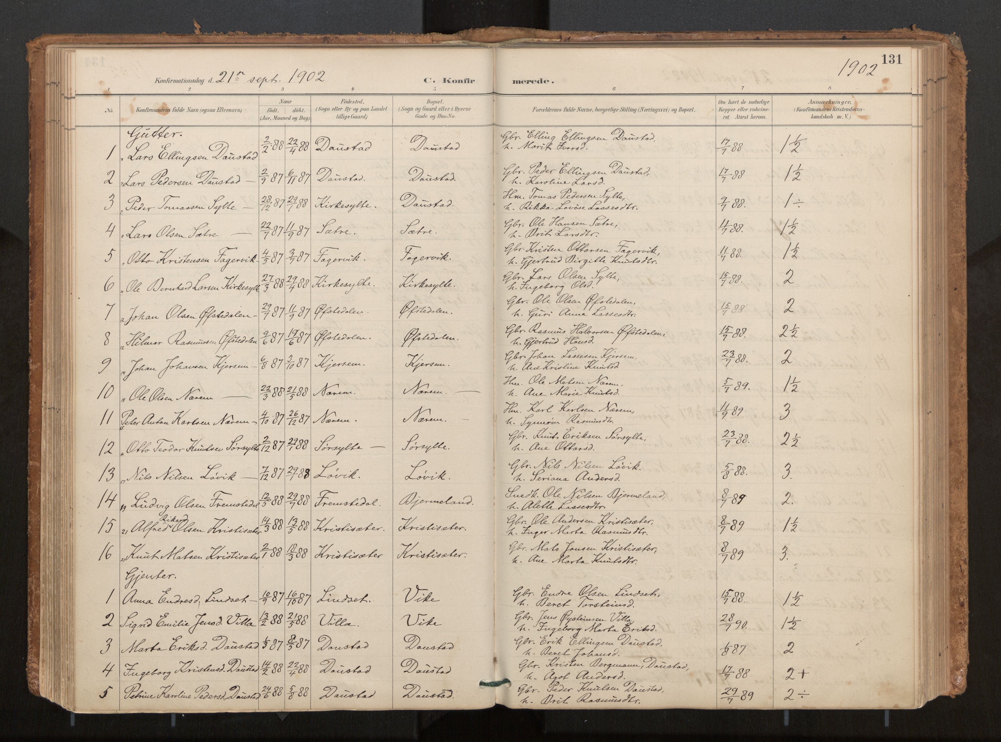 Ministerialprotokoller, klokkerbøker og fødselsregistre - Møre og Romsdal, SAT/A-1454/541/L0545a: Parish register (official) no. 541A03, 1887-1912, p. 131