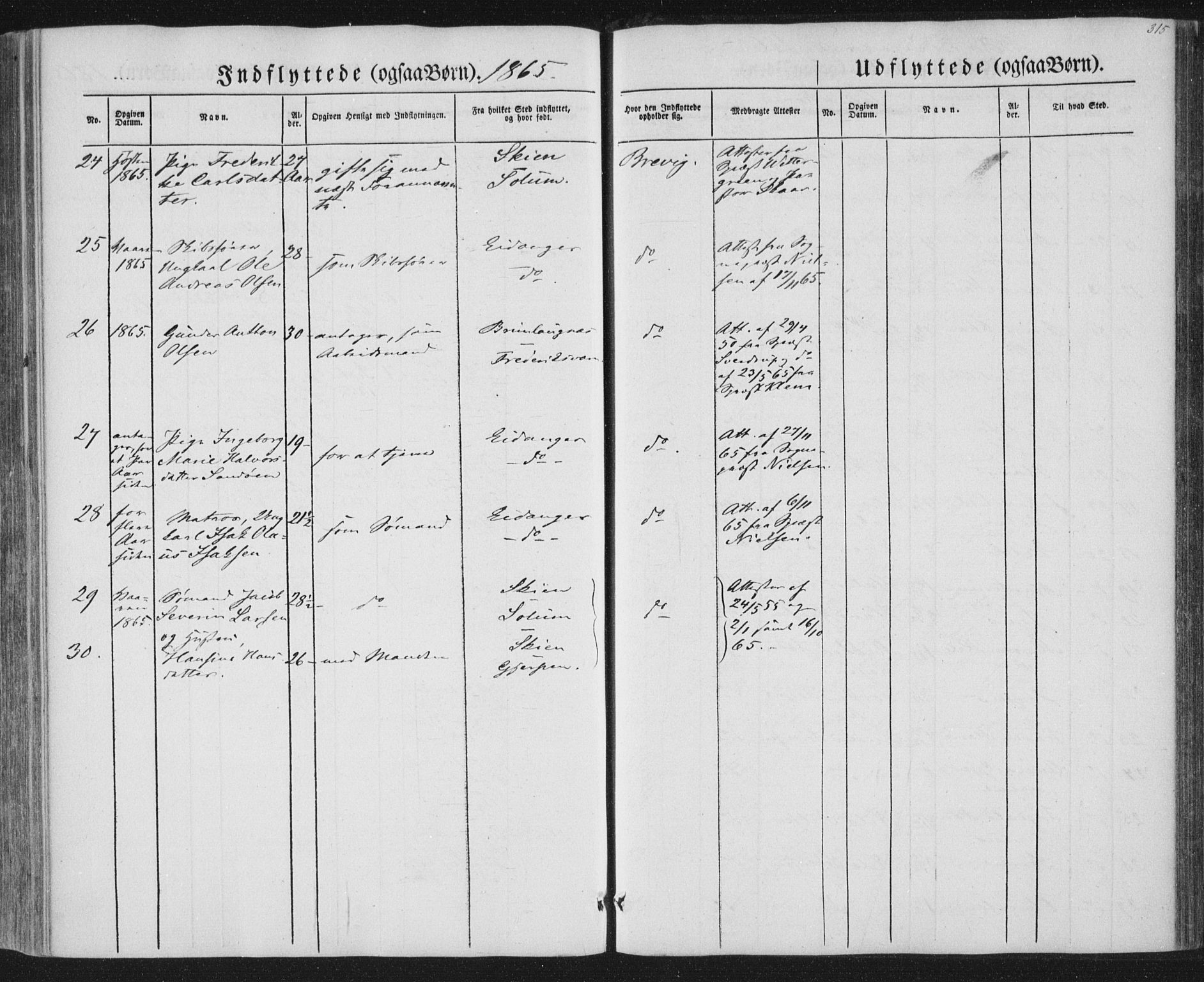 Brevik kirkebøker, SAKO/A-255/F/Fa/L0005: Parish register (official) no. 5, 1847-1865, p. 315