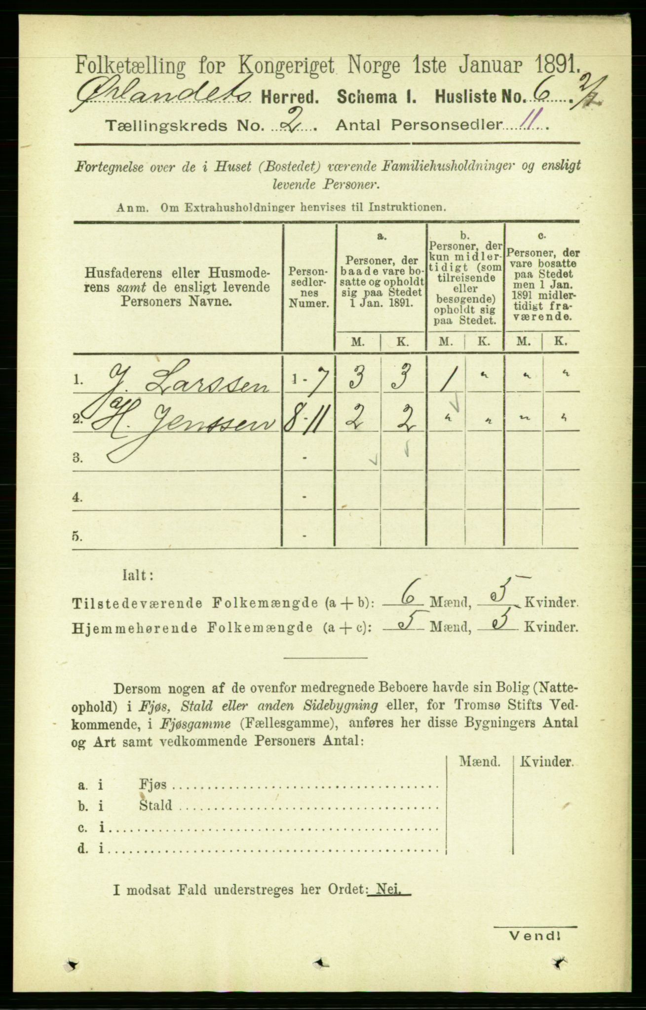 RA, 1891 census for 1621 Ørland, 1891, p. 417