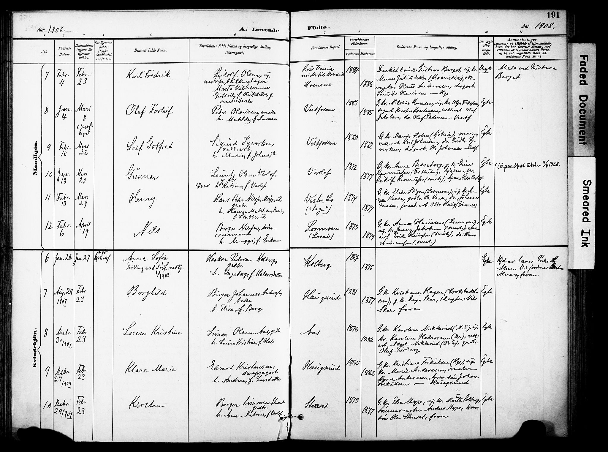 Eiker kirkebøker, SAKO/A-4/F/Fb/L0003: Parish register (official) no. II 3, 1896-1942, p. 191