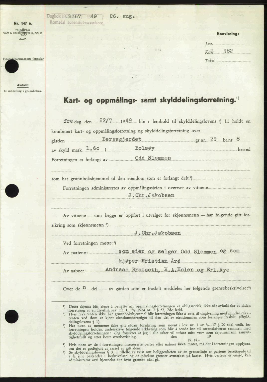 Romsdal sorenskriveri, AV/SAT-A-4149/1/2/2C: Mortgage book no. A30, 1949-1949, Diary no: : 2367/1949