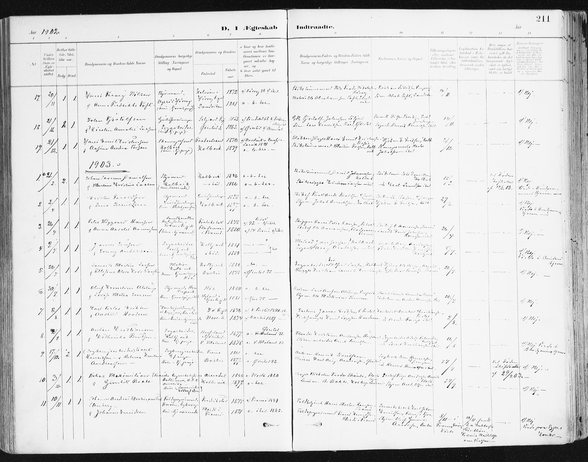 Hisøy sokneprestkontor, SAK/1111-0020/F/Fa/L0004: Parish register (official) no. A 4, 1895-1917, p. 211