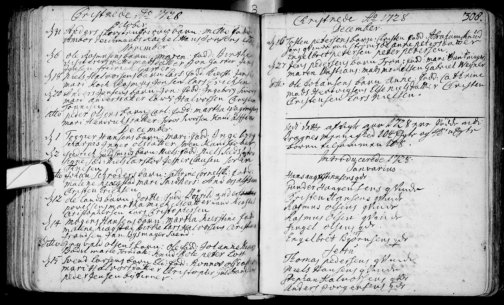 Bragernes kirkebøker, SAKO/A-6/F/Fa/L0003: Parish register (official) no. I 3, 1706-1734, p. 308