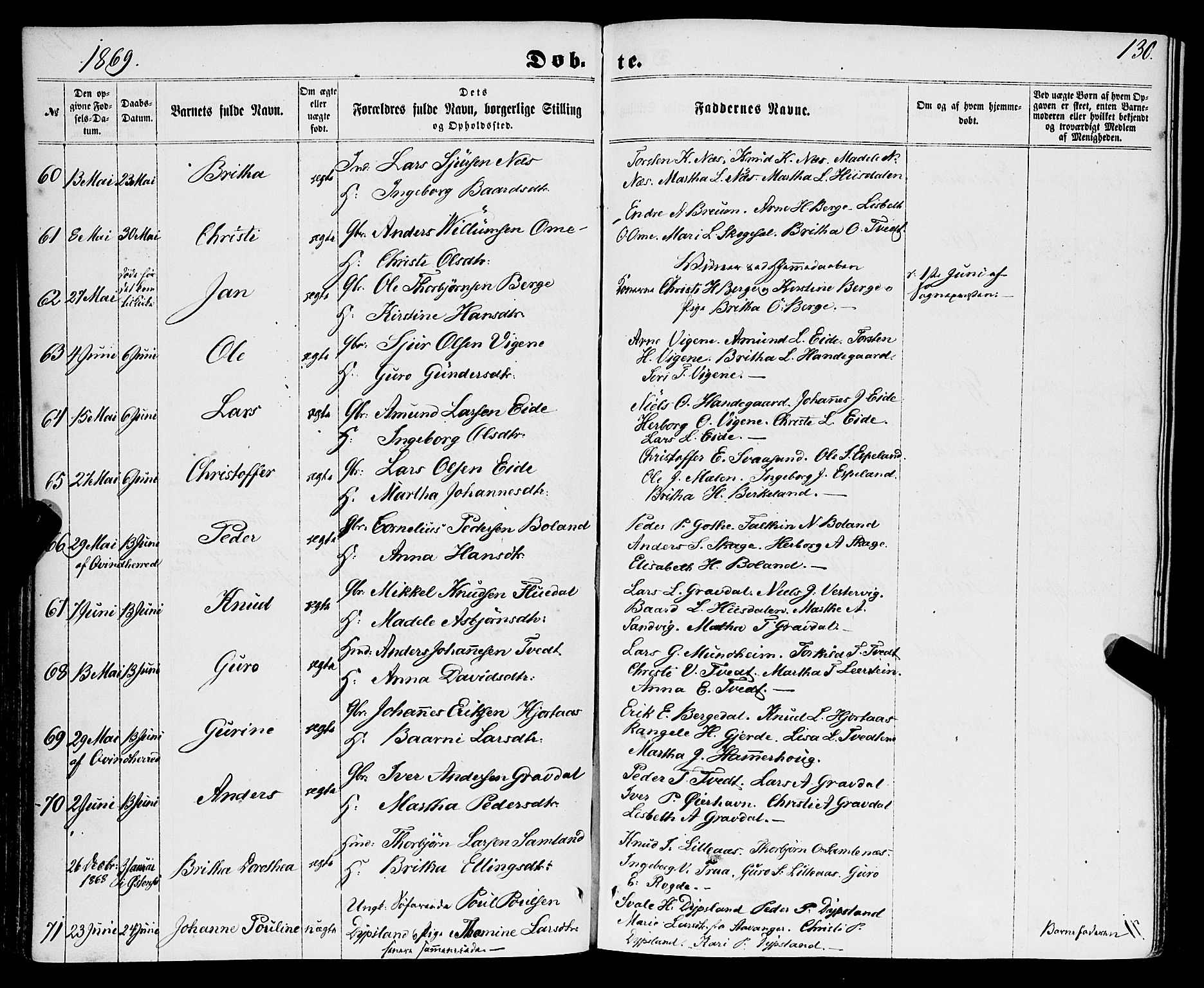 Strandebarm sokneprestembete, AV/SAB-A-78401/H/Haa: Parish register (official) no. A 8, 1858-1872, p. 130