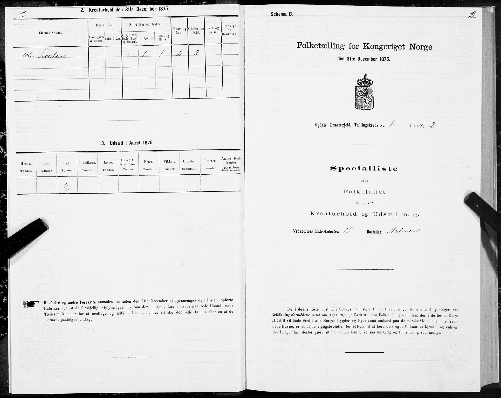 SAT, 1875 census for 1634P Oppdal, 1875, p. 1003