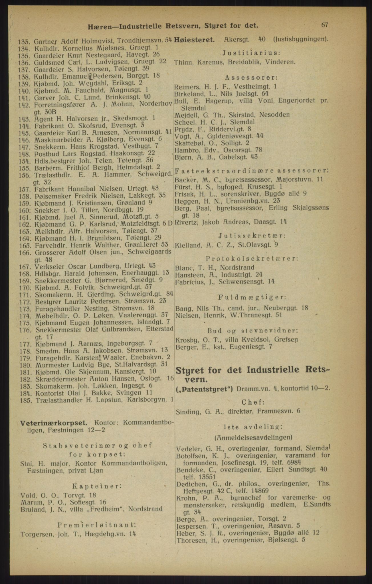 Kristiania/Oslo adressebok, PUBL/-, 1915, p. 67
