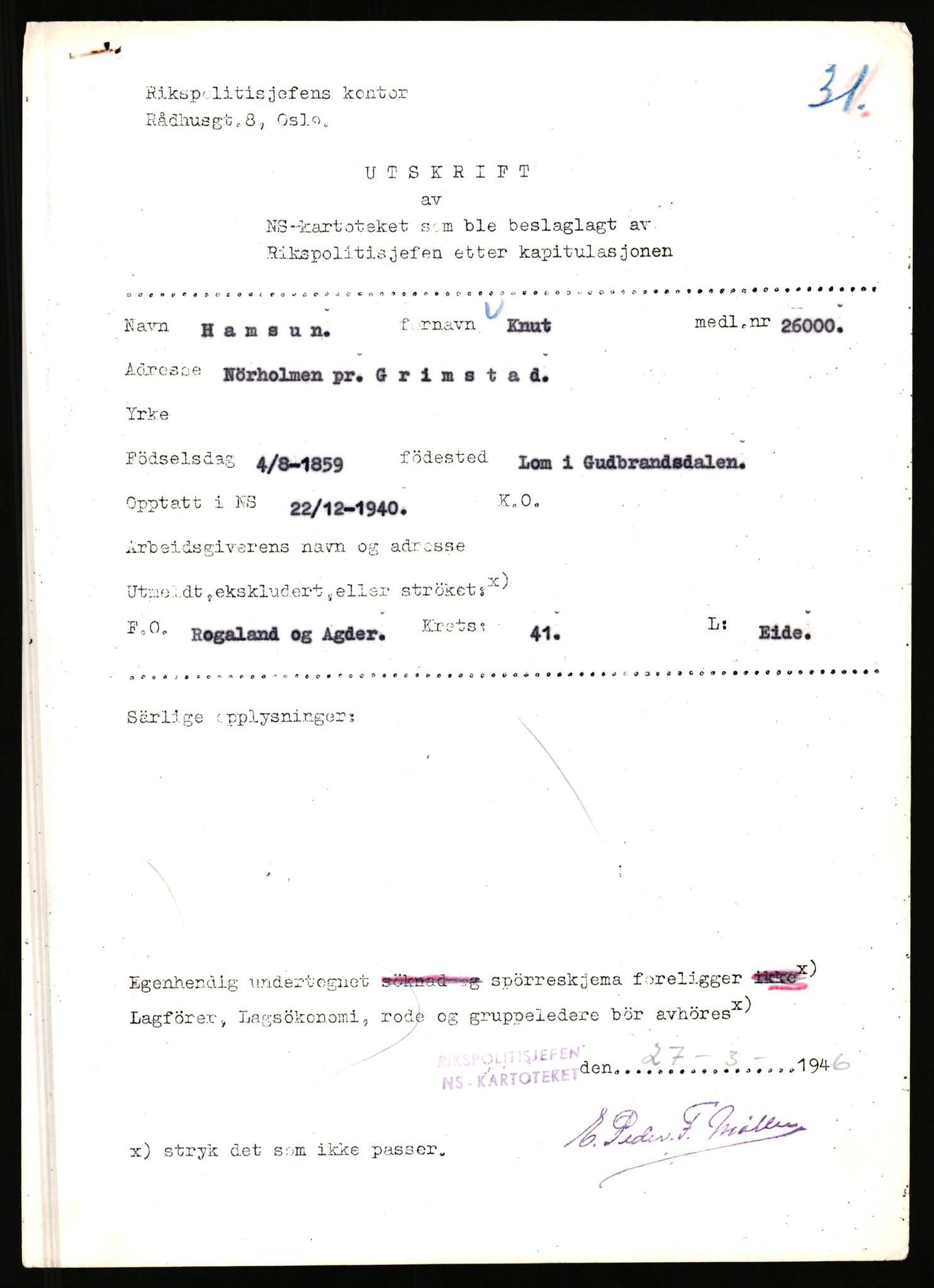 Landssvikarkivet, Arendal politikammer, AV/RA-S-3138-25/D/Dc, 1945-1951, p. 334