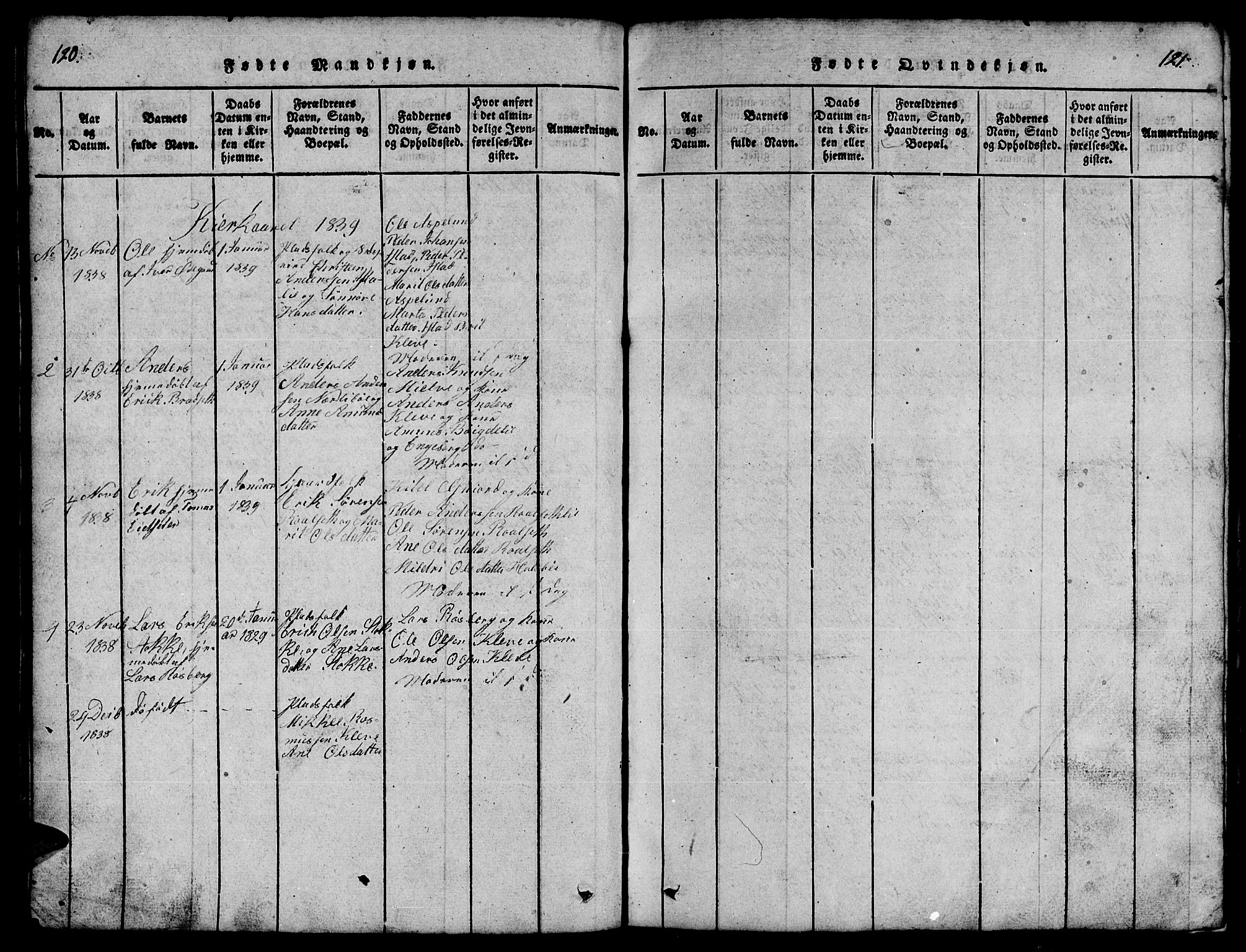 Ministerialprotokoller, klokkerbøker og fødselsregistre - Møre og Romsdal, SAT/A-1454/557/L0683: Parish register (copy) no. 557C01, 1818-1862, p. 120-121