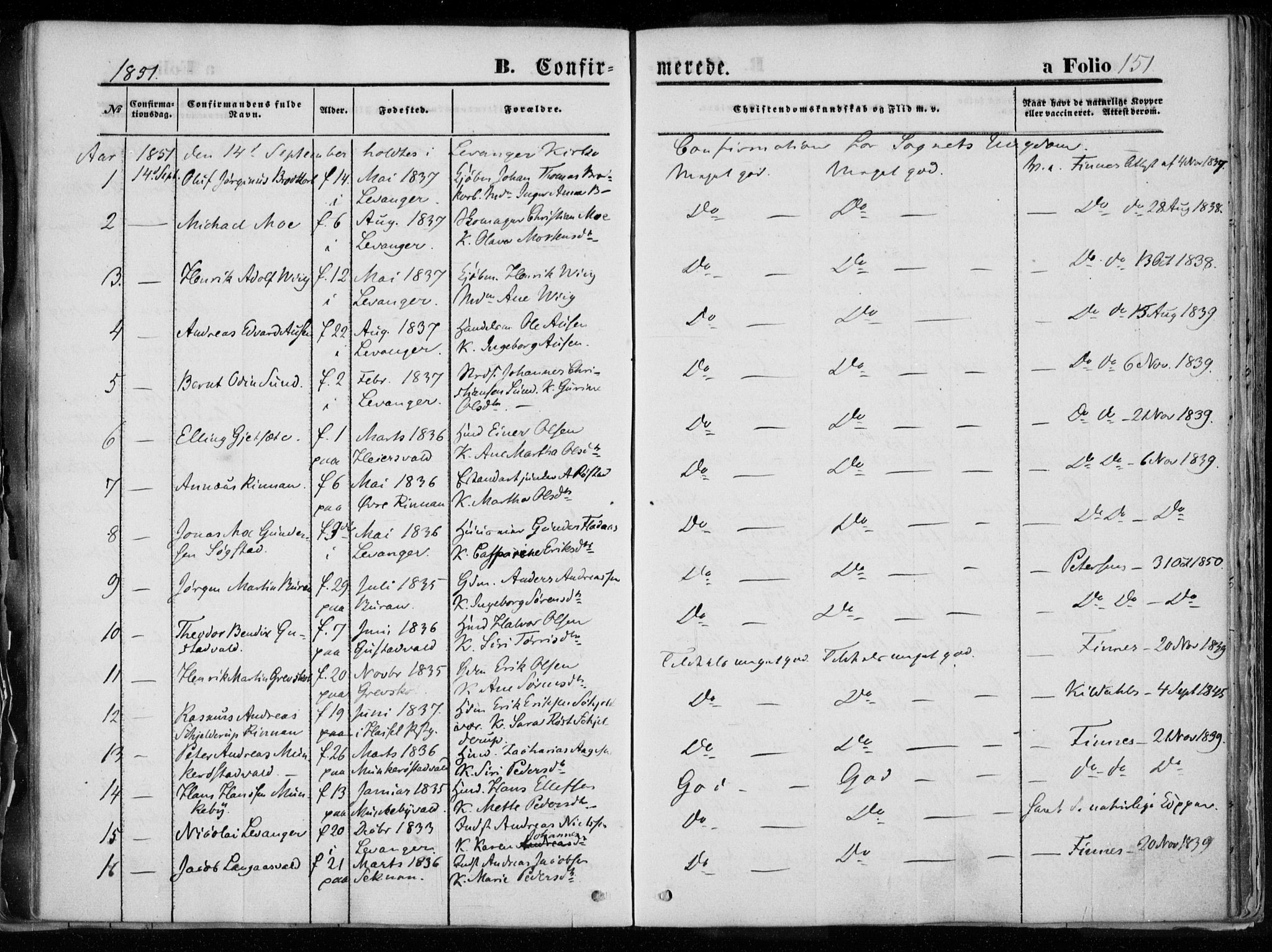 Ministerialprotokoller, klokkerbøker og fødselsregistre - Nord-Trøndelag, SAT/A-1458/720/L0183: Parish register (official) no. 720A01, 1836-1855, p. 151