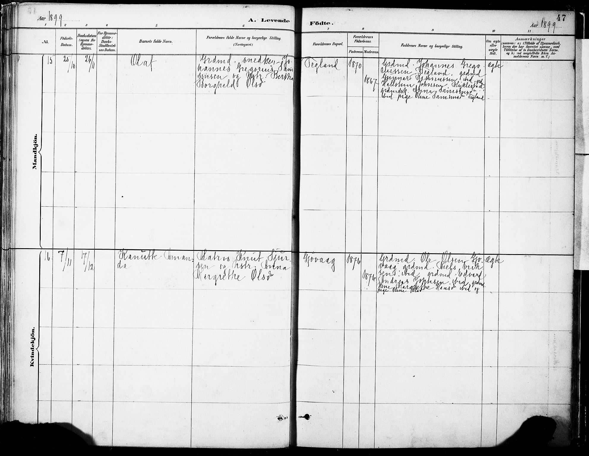 Tysnes sokneprestembete, AV/SAB-A-78601/H/Haa: Parish register (official) no. B 1, 1887-1906, p. 47