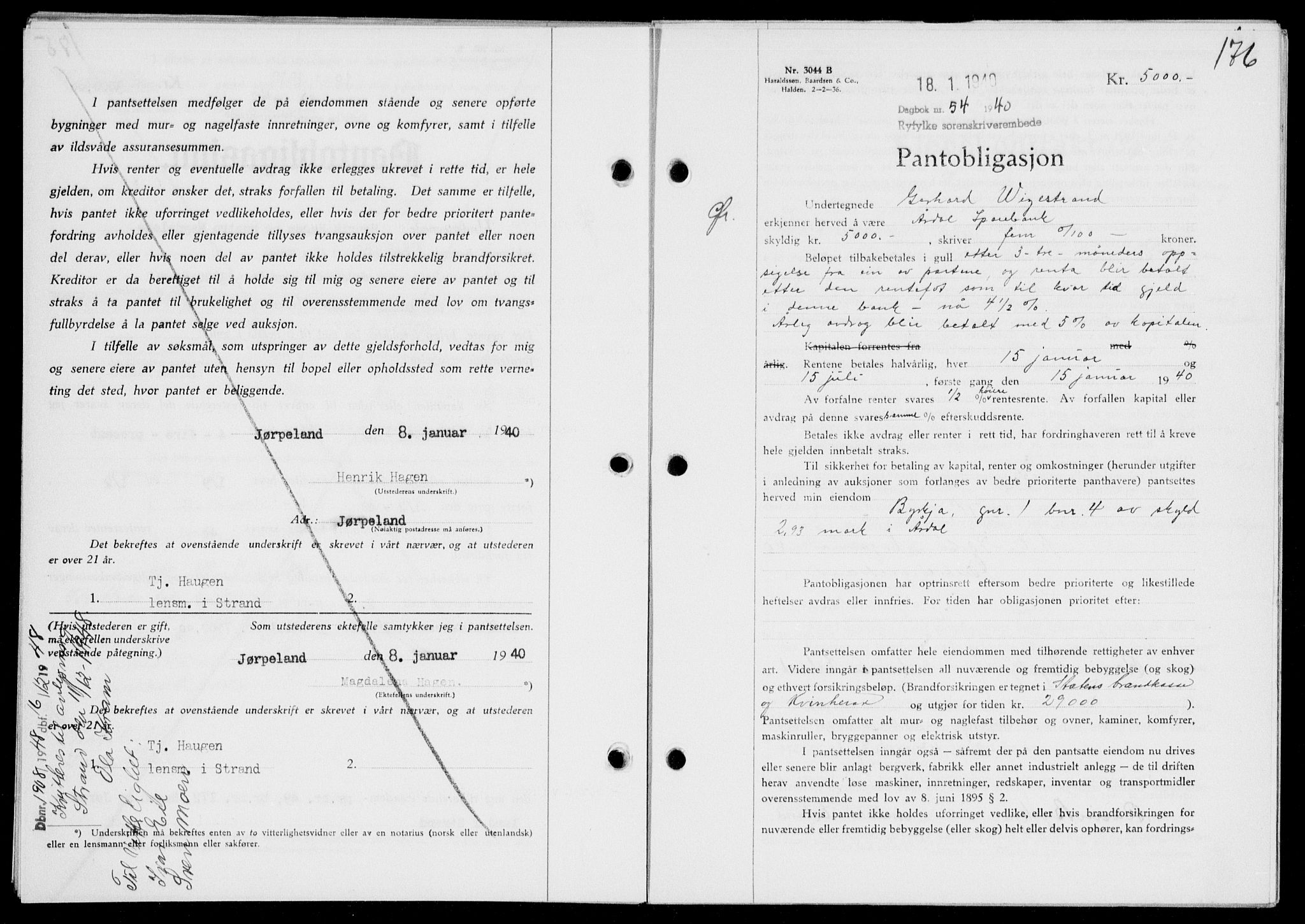 Ryfylke tingrett, SAST/A-100055/001/II/IIB/L0081: Mortgage book no. 60, 1939-1940, Diary no: : 54/1940