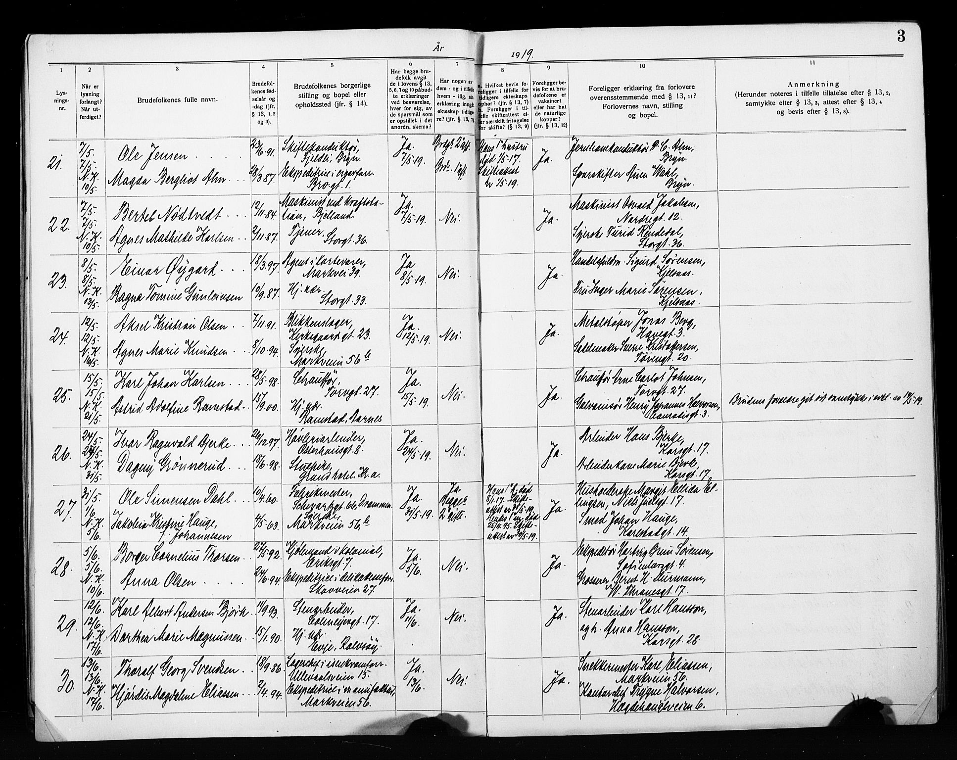 Jakob prestekontor Kirkebøker, AV/SAO-A-10850/H/Ha/L0003: Banns register no. 3, 1919-1931, p. 3