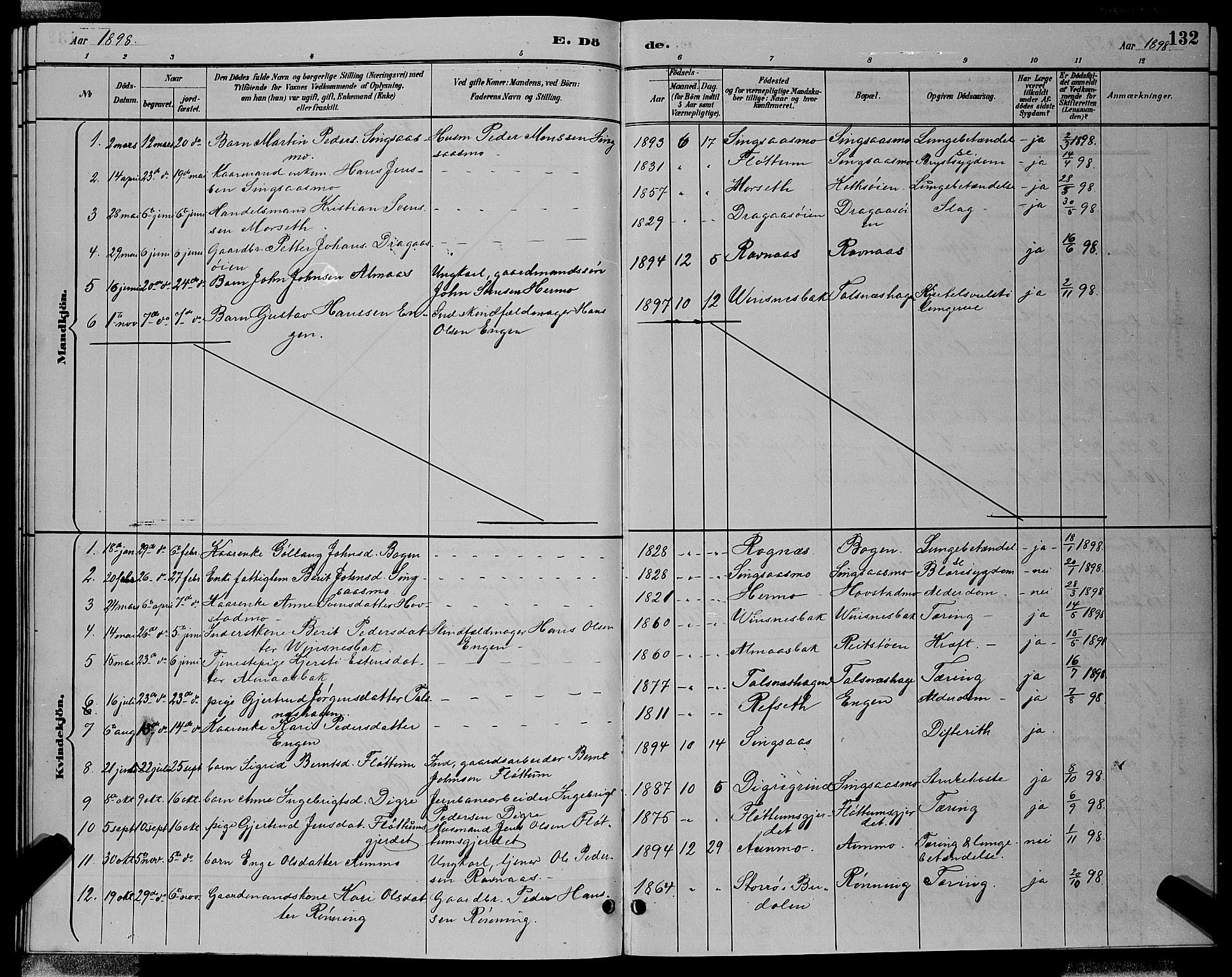 Ministerialprotokoller, klokkerbøker og fødselsregistre - Sør-Trøndelag, AV/SAT-A-1456/688/L1028: Parish register (copy) no. 688C03, 1889-1899, p. 132