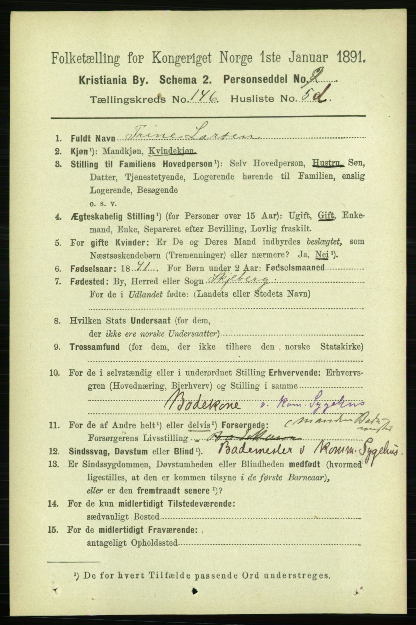 RA, 1891 census for 0301 Kristiania, 1891, p. 81122