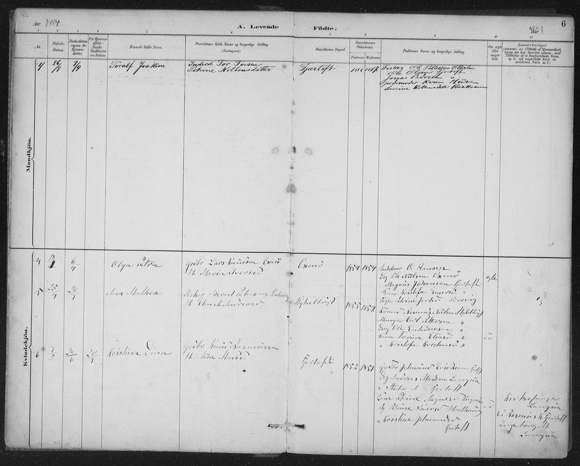 Ministerialprotokoller, klokkerbøker og fødselsregistre - Møre og Romsdal, AV/SAT-A-1454/538/L0522: Parish register (official) no. 538A01, 1884-1913, p. 6