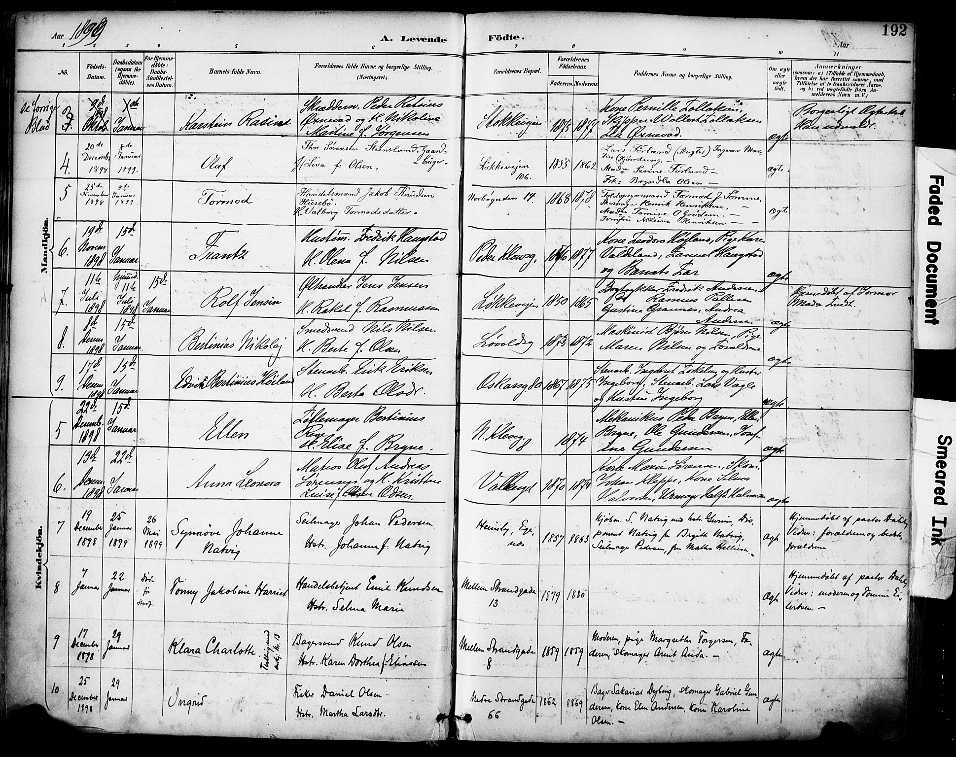 Domkirken sokneprestkontor, SAST/A-101812/001/30/30BA/L0030: Parish register (official) no. A 29, 1889-1902, p. 192