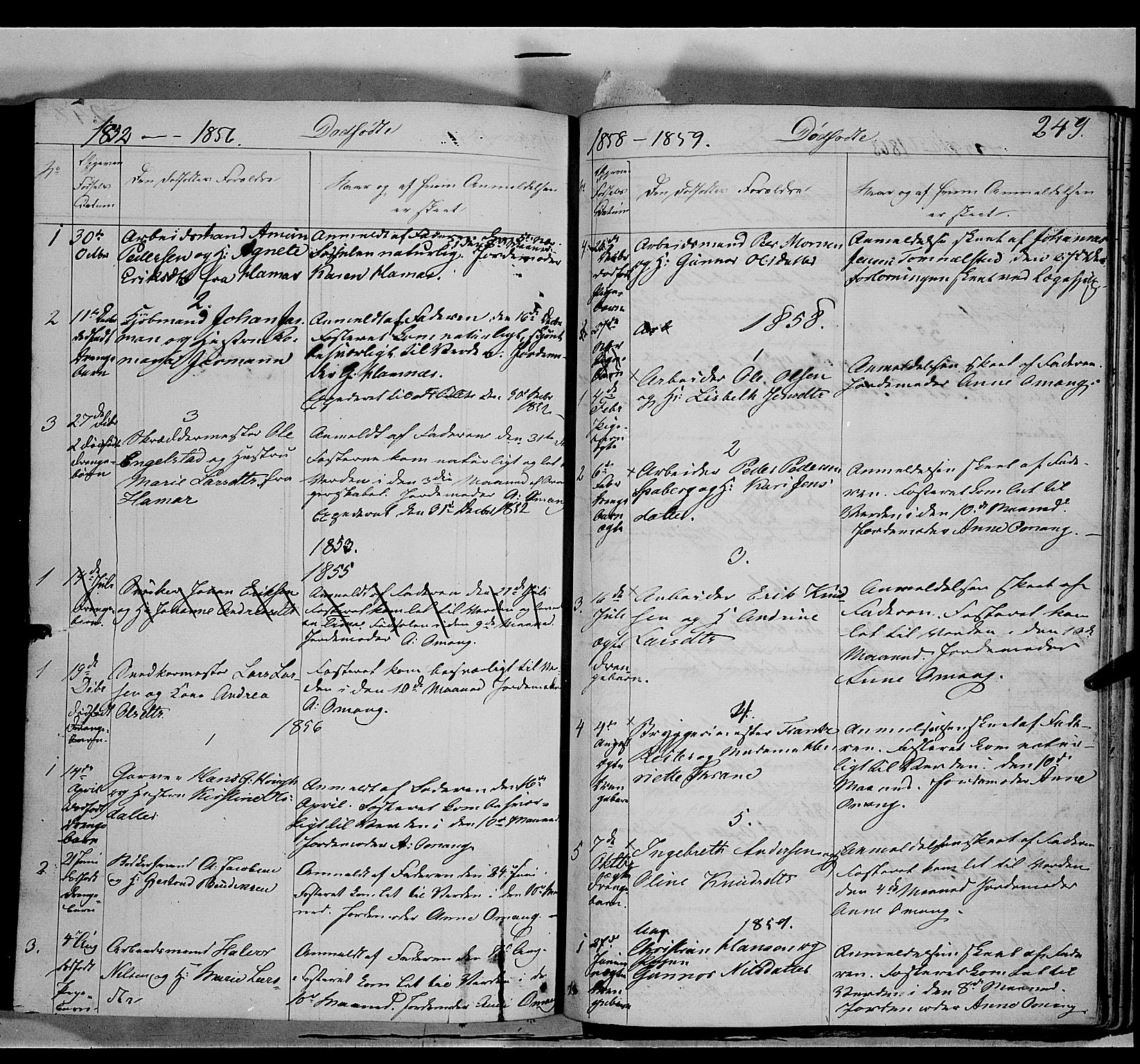 Vang prestekontor, Hedmark, SAH/PREST-008/H/Ha/Haa/L0011: Parish register (official) no. 11, 1852-1877, p. 249