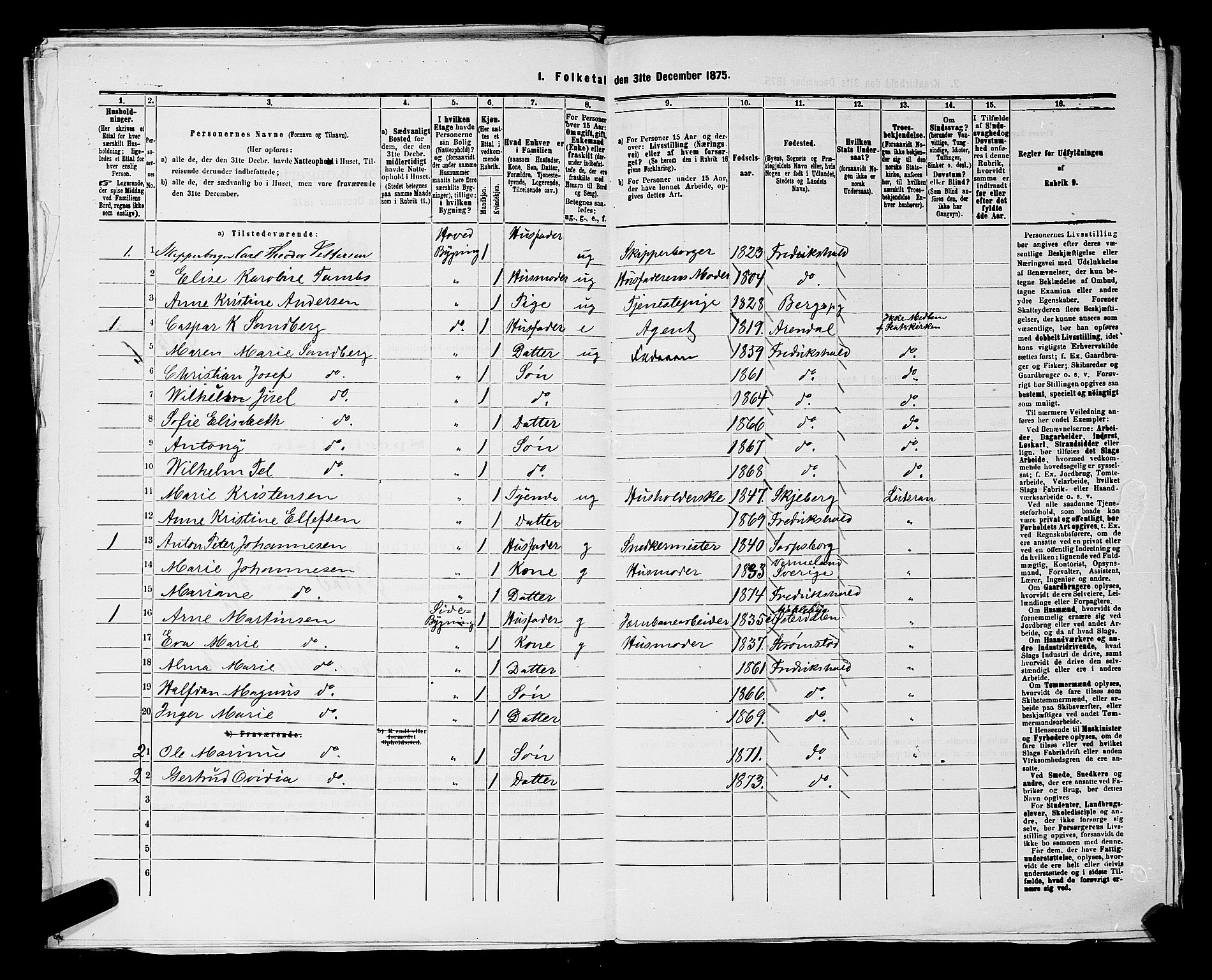 RA, 1875 census for 0101P Fredrikshald, 1875, p. 1092