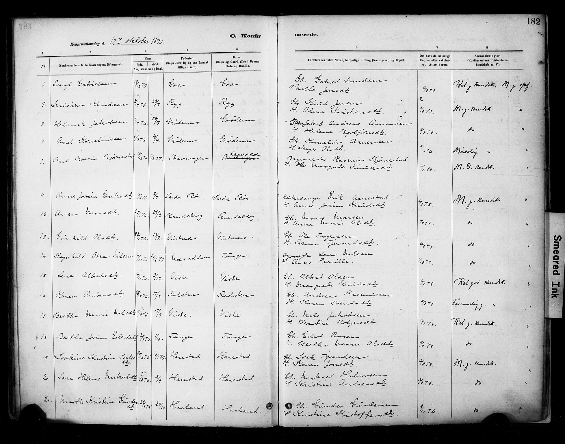 Hetland sokneprestkontor, AV/SAST-A-101826/30/30BA/L0009: Parish register (official) no. A 9, 1882-1918, p. 182