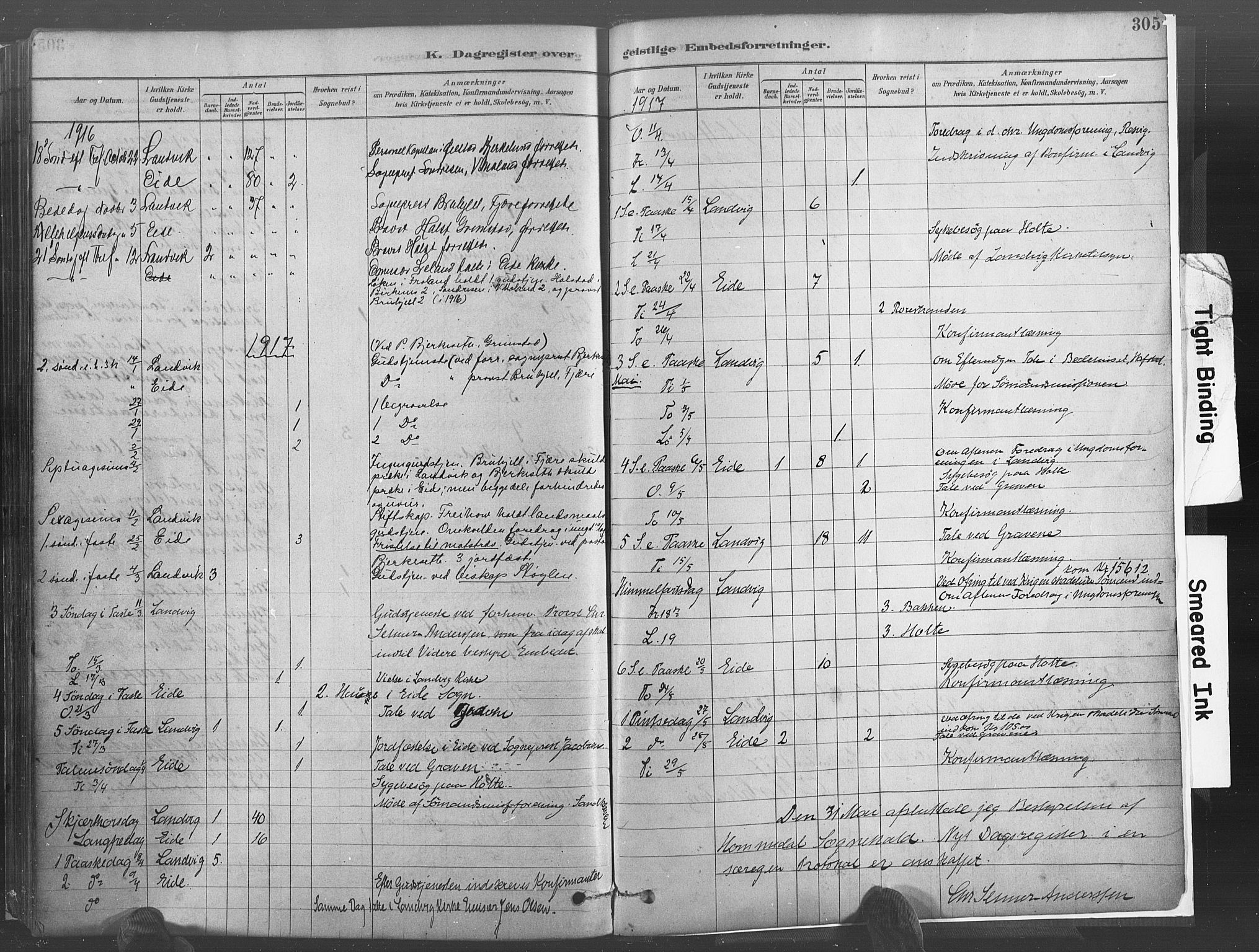 Hommedal sokneprestkontor, AV/SAK-1111-0023/F/Fa/Fab/L0006: Parish register (official) no. A 6, 1878-1897, p. 305