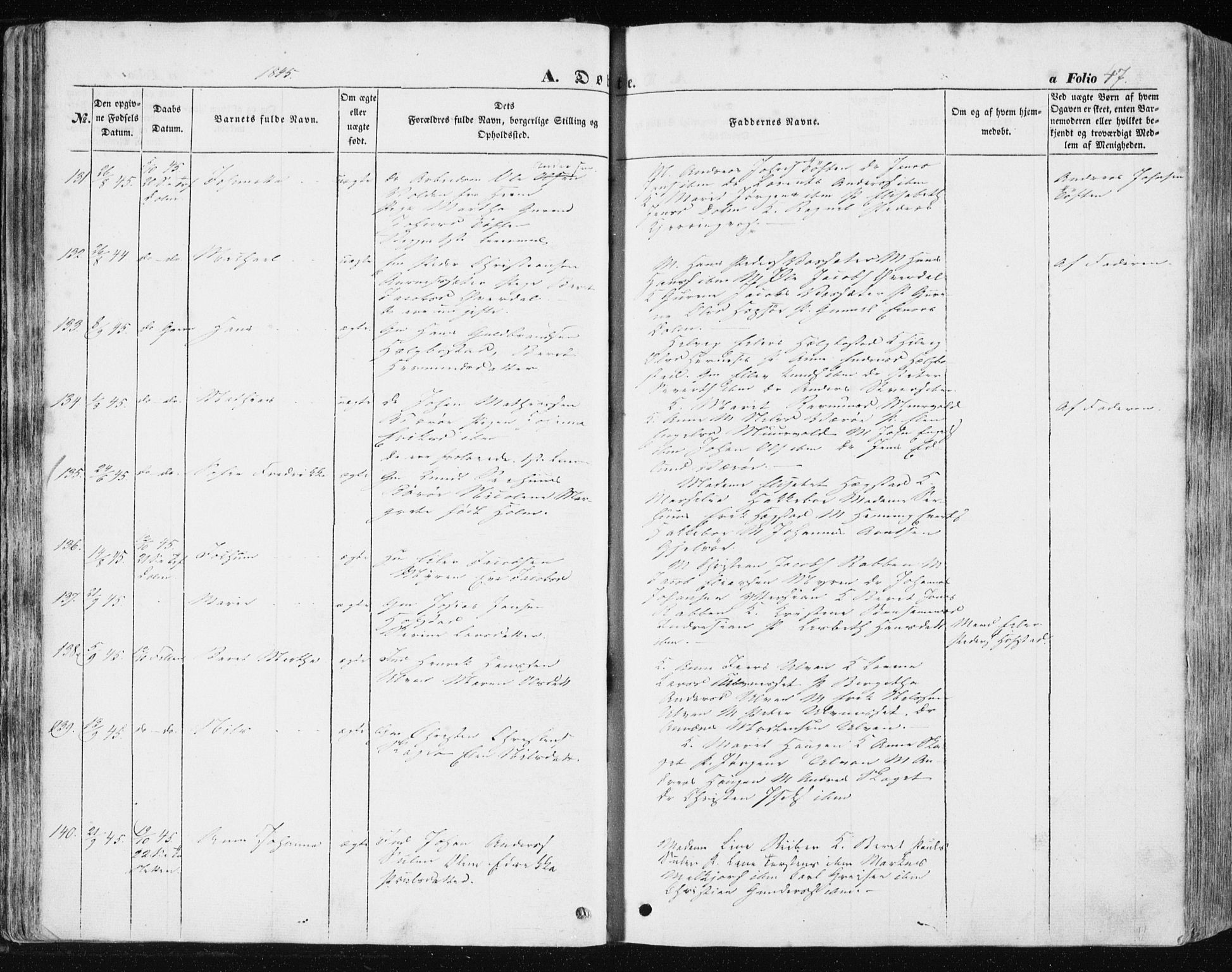 Ministerialprotokoller, klokkerbøker og fødselsregistre - Sør-Trøndelag, AV/SAT-A-1456/634/L0529: Parish register (official) no. 634A05, 1843-1851, p. 47