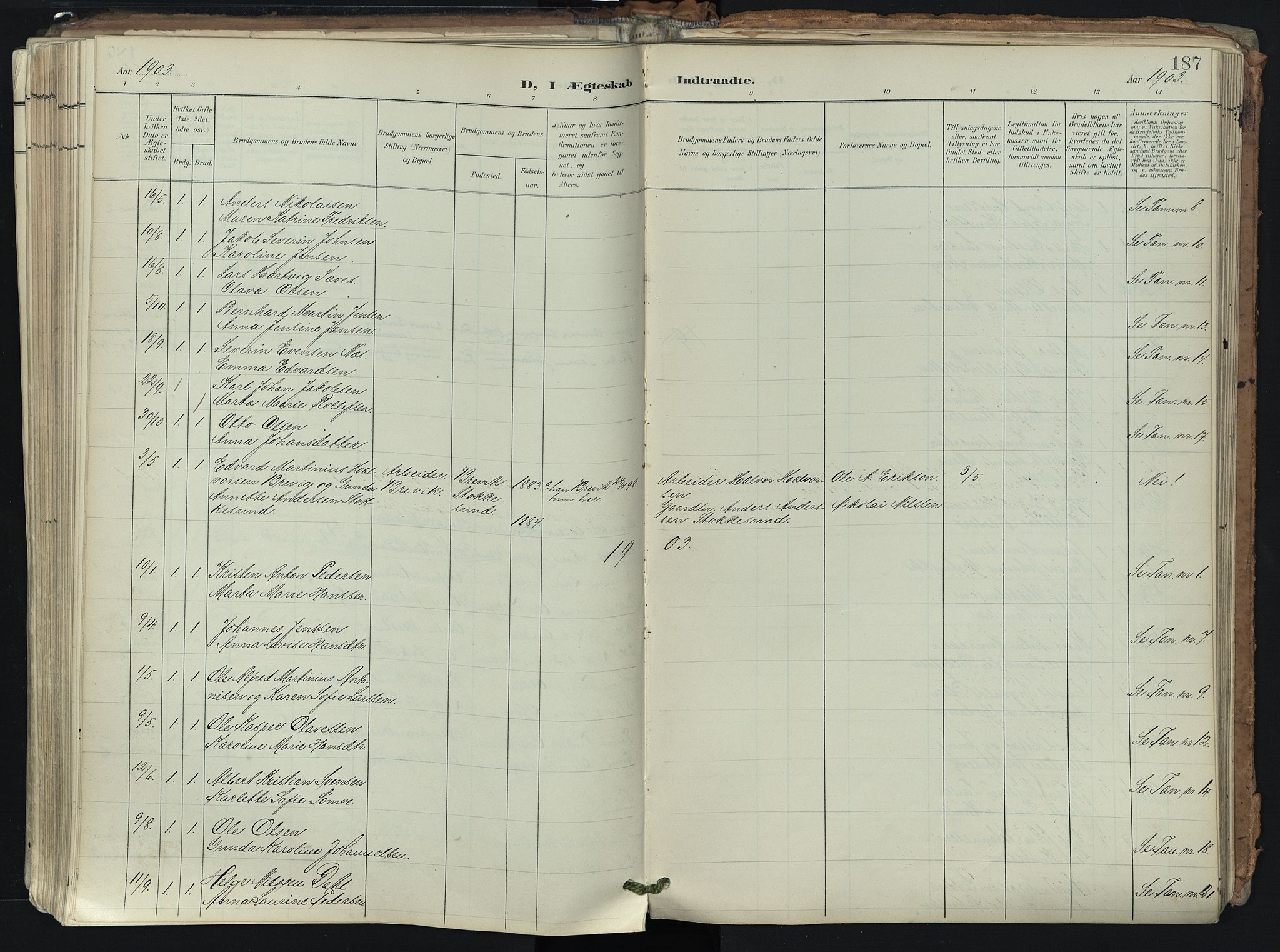 Brunlanes kirkebøker, SAKO/A-342/F/Fb/L0003: Parish register (official) no. II 3, 1900-1922, p. 187
