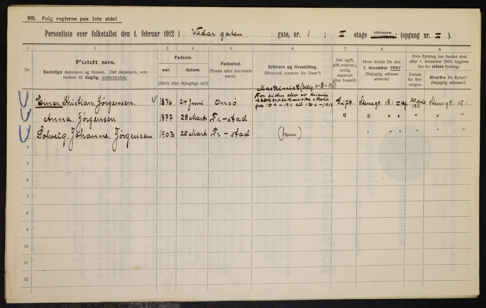 OBA, Municipal Census 1912 for Kristiania, 1912, p. 123539