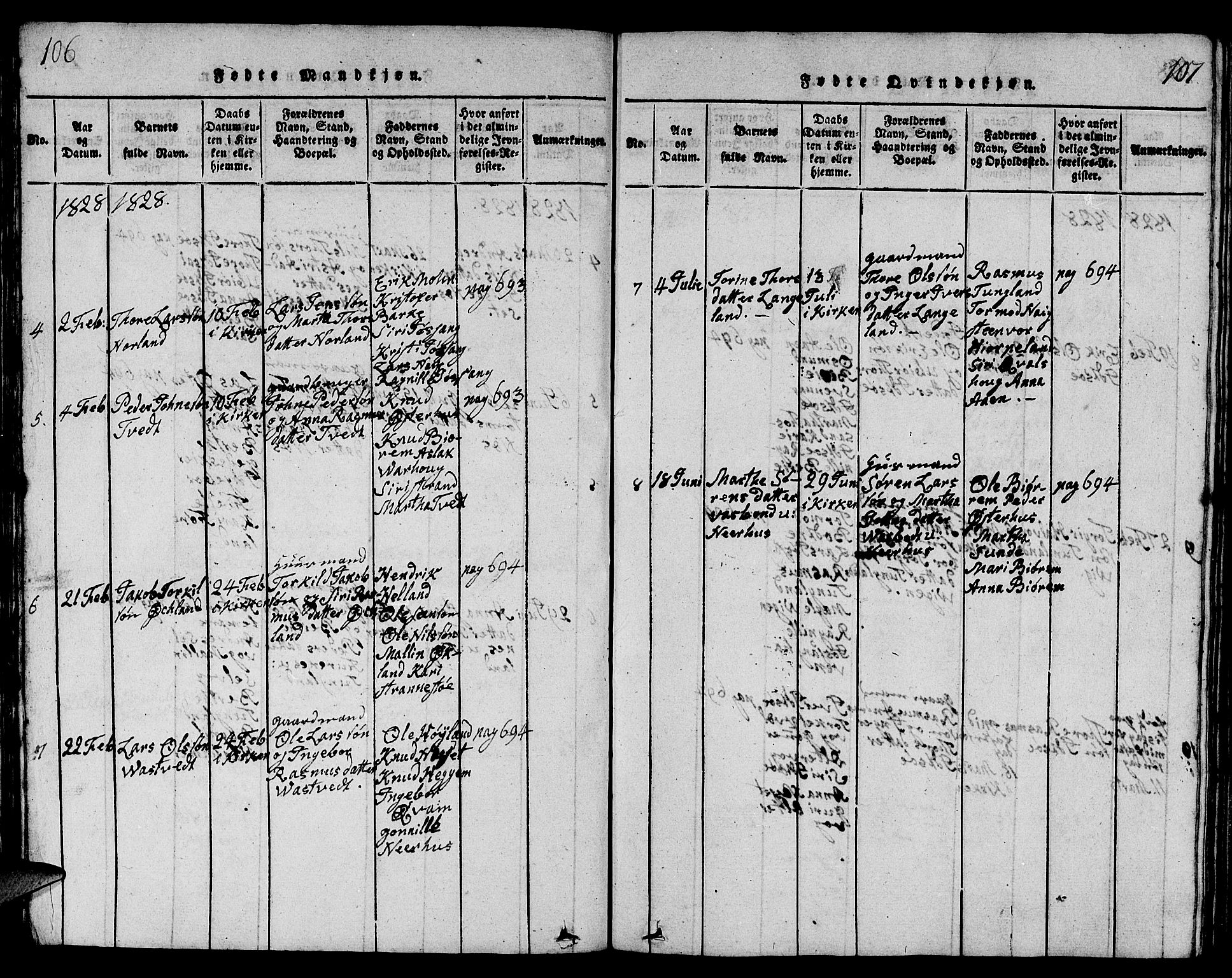 Strand sokneprestkontor, AV/SAST-A-101828/H/Ha/Hab/L0001: Parish register (copy) no. B 1, 1816-1854, p. 106-107