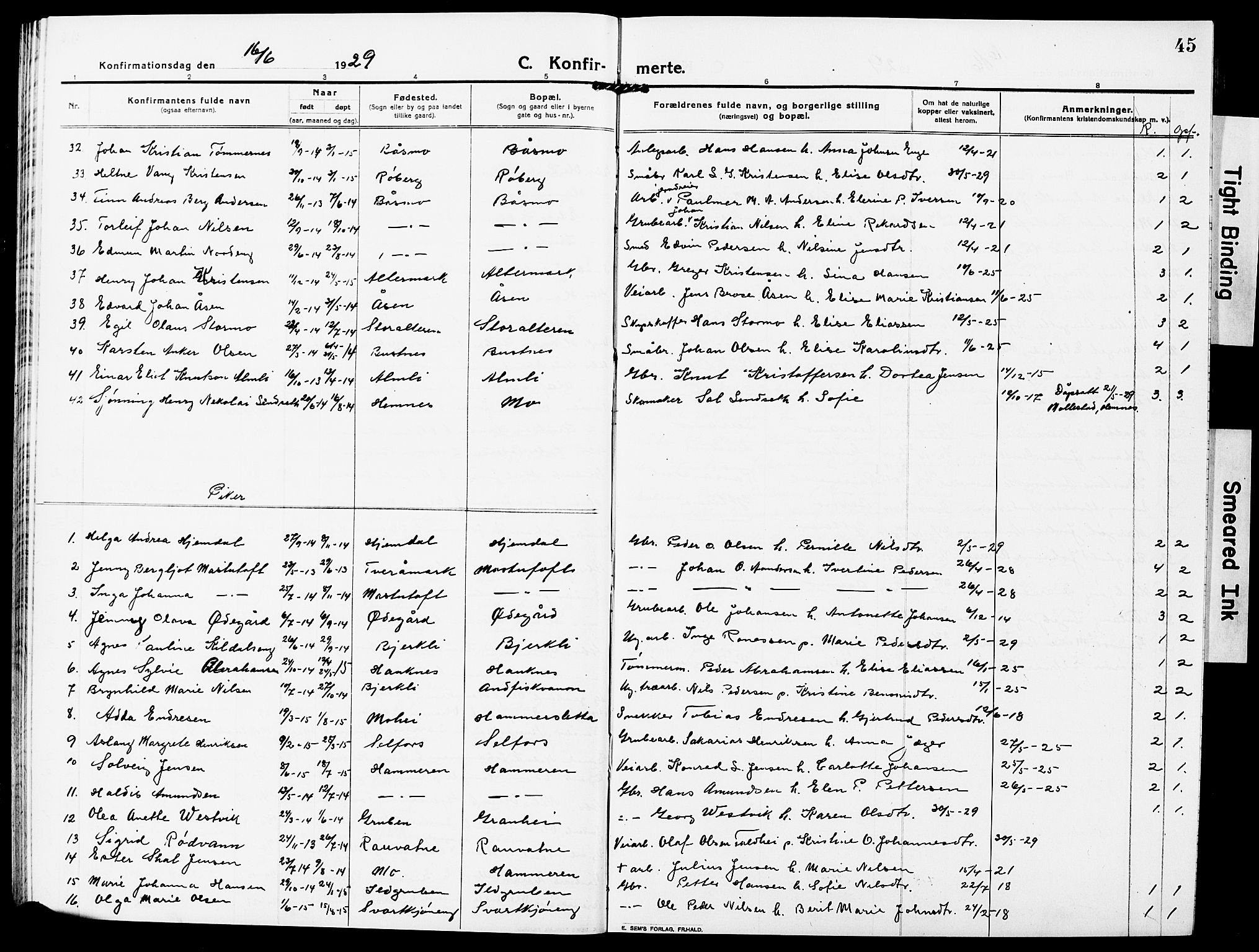 Ministerialprotokoller, klokkerbøker og fødselsregistre - Nordland, SAT/A-1459/827/L0424: Parish register (copy) no. 827C13, 1921-1930, p. 45