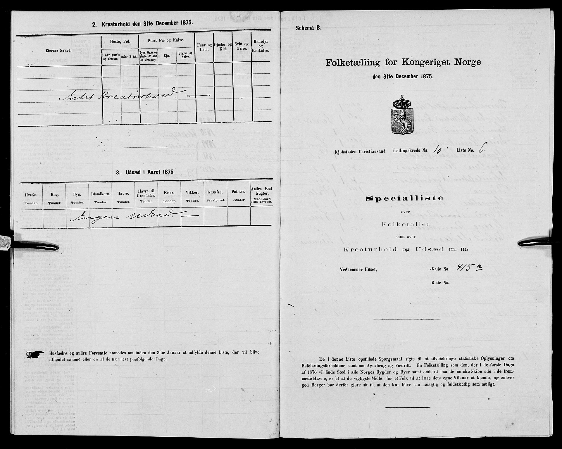 SAK, 1875 census for 1001P Kristiansand, 1875, p. 1719