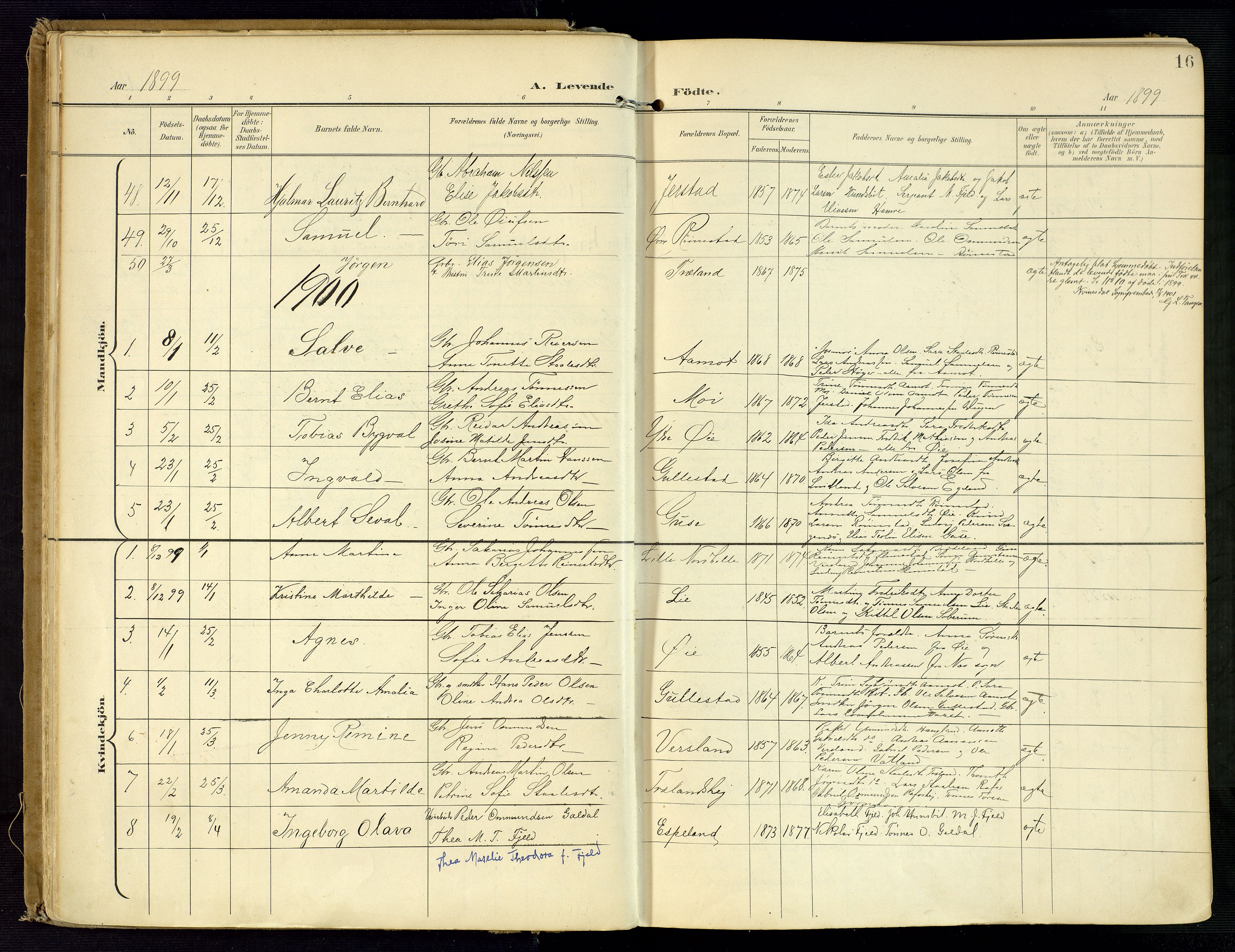 Kvinesdal sokneprestkontor, SAK/1111-0026/F/Fa/Fab/L0009: Parish register (official) no. A 9, 1898-1915, p. 16