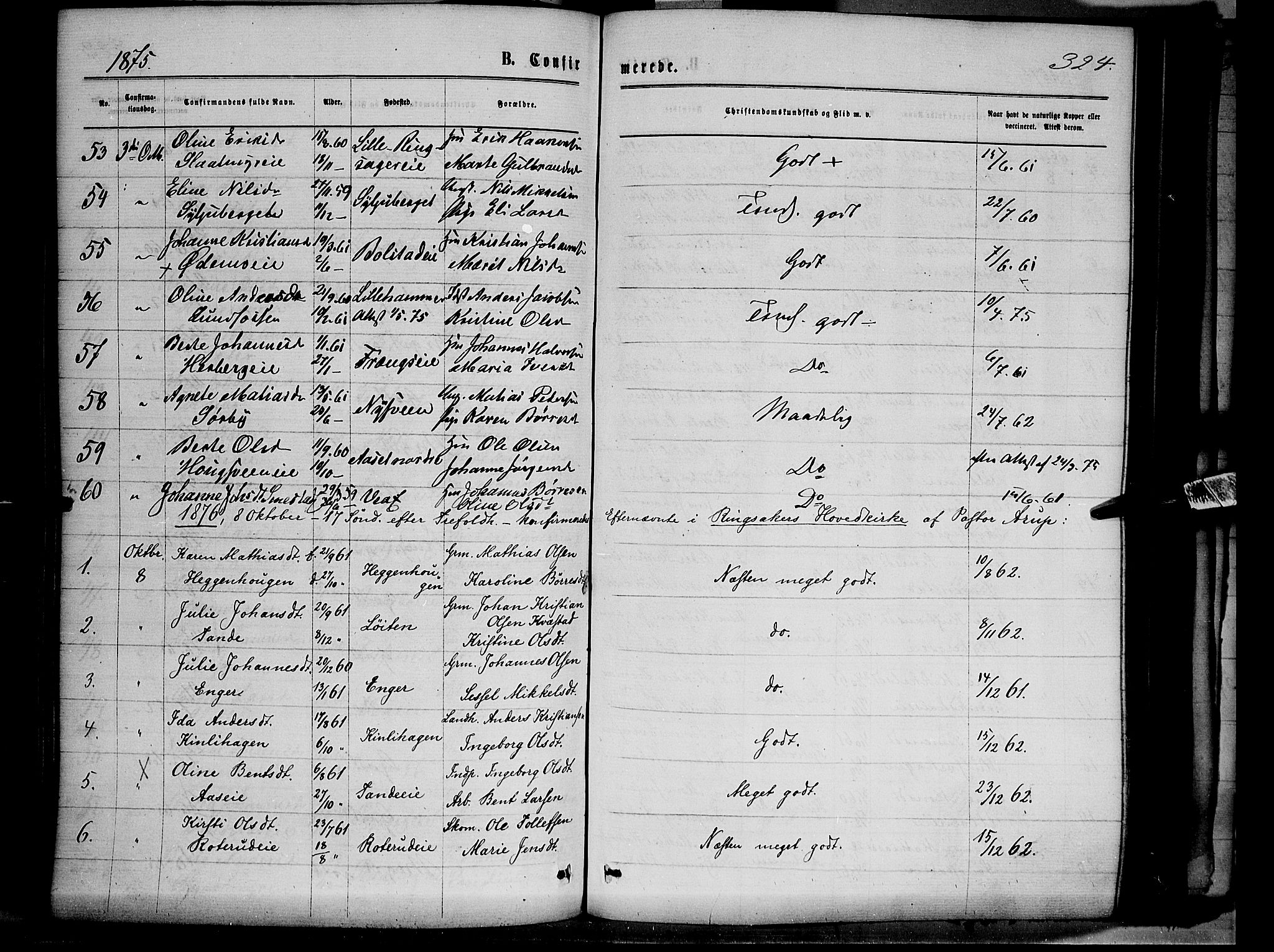 Ringsaker prestekontor, AV/SAH-PREST-014/K/Ka/L0011: Parish register (official) no. 11, 1870-1878, p. 324